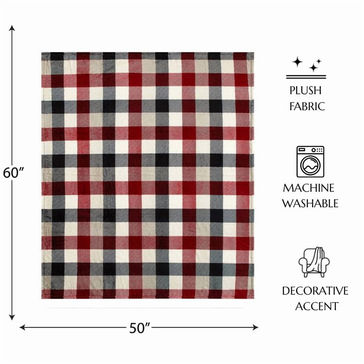 Decorative Knitted Cozy Plush Throw Blanket, Red Plaid 50" x 60" All Ages - Super Soft Reversible Sherpa Flannel Blanket Detail