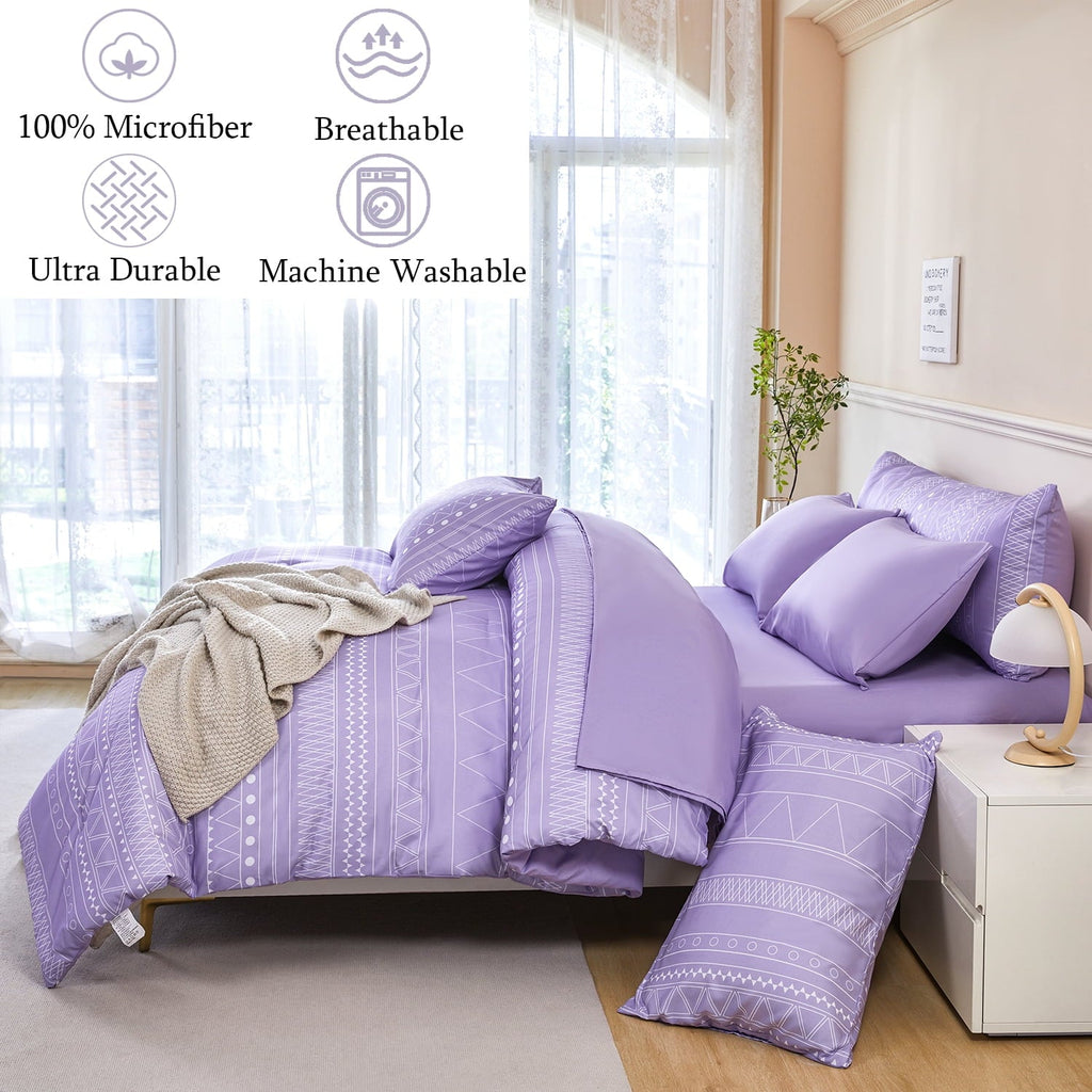 All-Season 8-Pieces Boho Bedding Set Full Lavender Striped Bed in a Bag for Girls Women Soft Fluffy Purple Comforter Set with Sh... - Hypoallergenic Ultra-Fluffy Quilt for Winter Detail