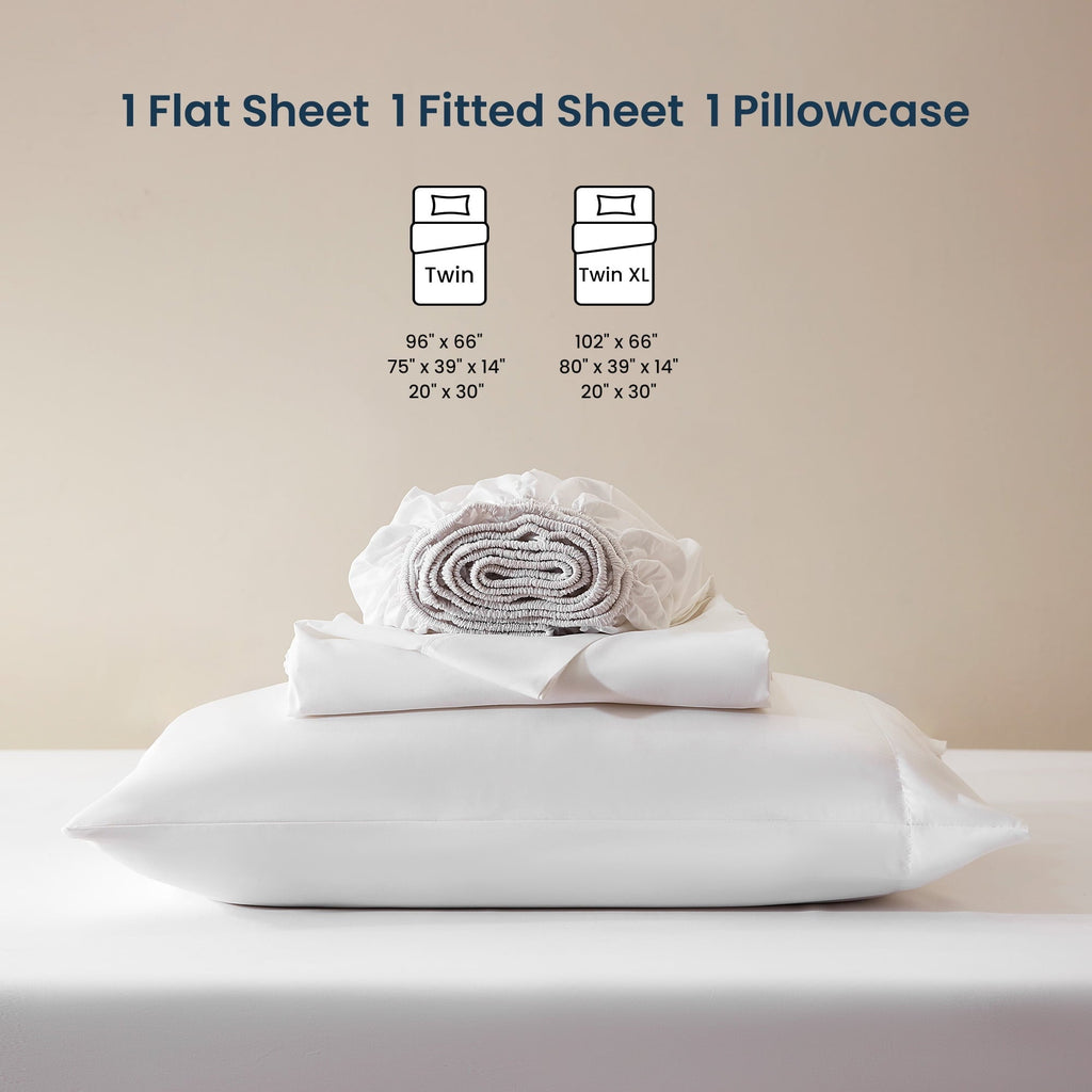 Breathable Luxury Nanotex Super Soft Cooling Twin Bed Sheets Set for Kids 3 Piece - Easy Care Fitted Flat Sheet & Pillowcase Sets - Wri... - Premium Ultra-Soft Pillowcase Pair for Sleeping Detail