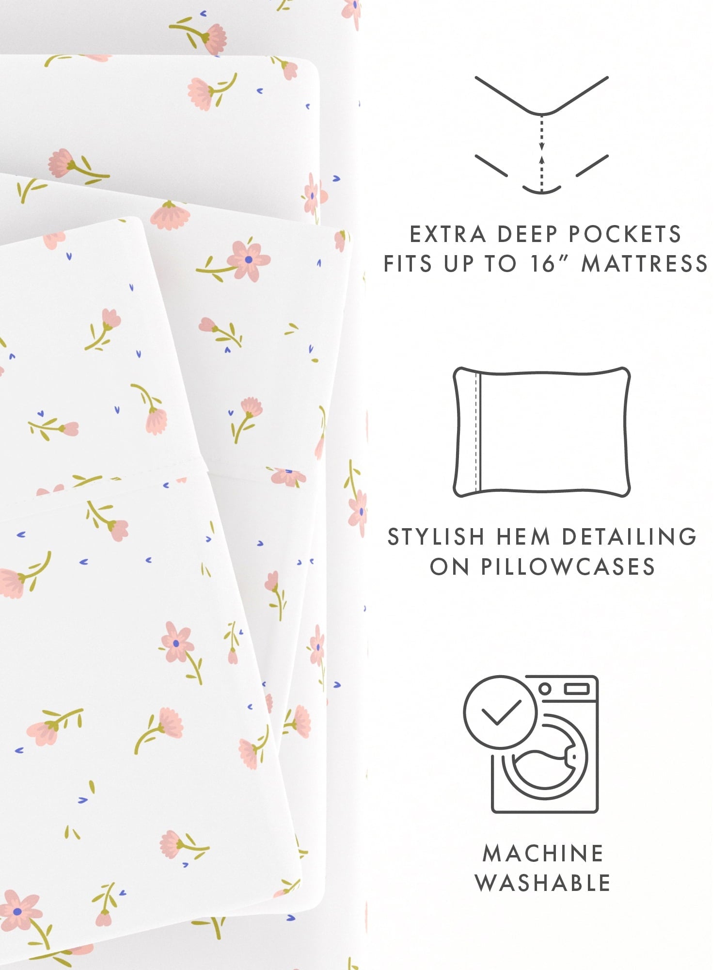 Premium Egyptian Cotton Ultra Soft & Breathable Wrinkle Free Bed Sheets Set - Floral Pink Farmhouse Patterned for Twin Size Bedding - Premium Ultra-Soft Pillowcase Pair for Sleeping Detail