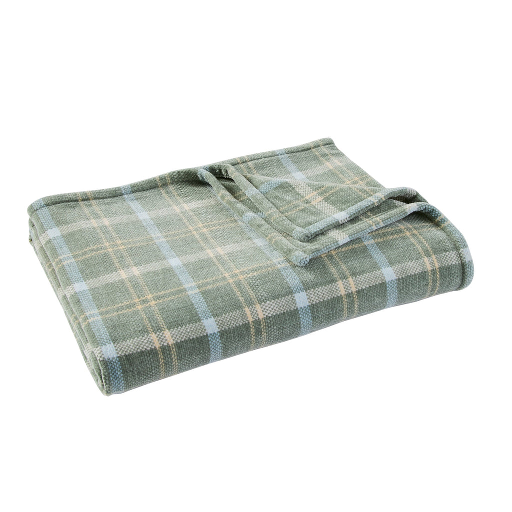 Lightweight Warm Woven Chenille Plaid Throw Blanket, Green River , 50x72 Inches - Cozy Fleece Throw Blanket for Couch & Bed Detail