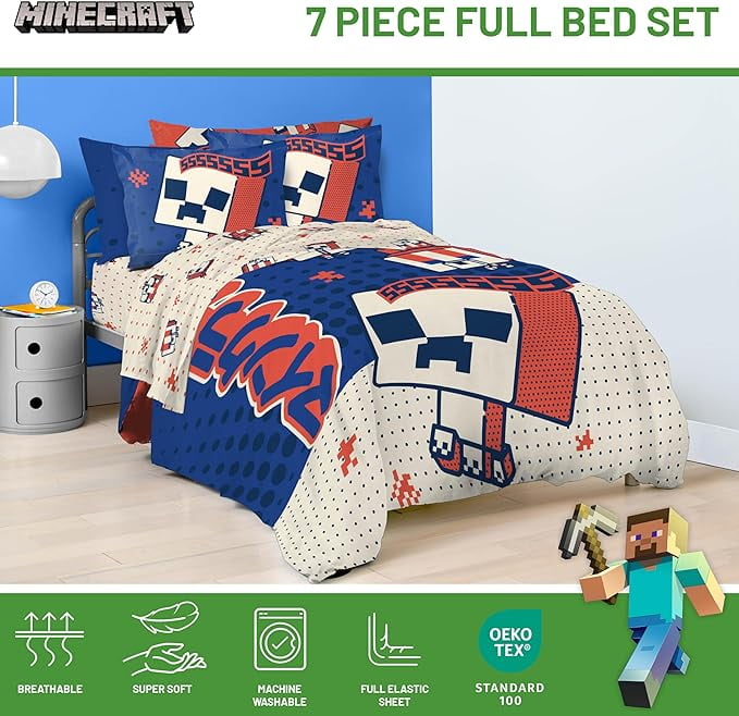 All-Season 7 Piece Full Size Comforter Set with Shams - Kids & Teens Gaming Bedding - Cloud-Like Soft Lightweight Bed Comforter Detail