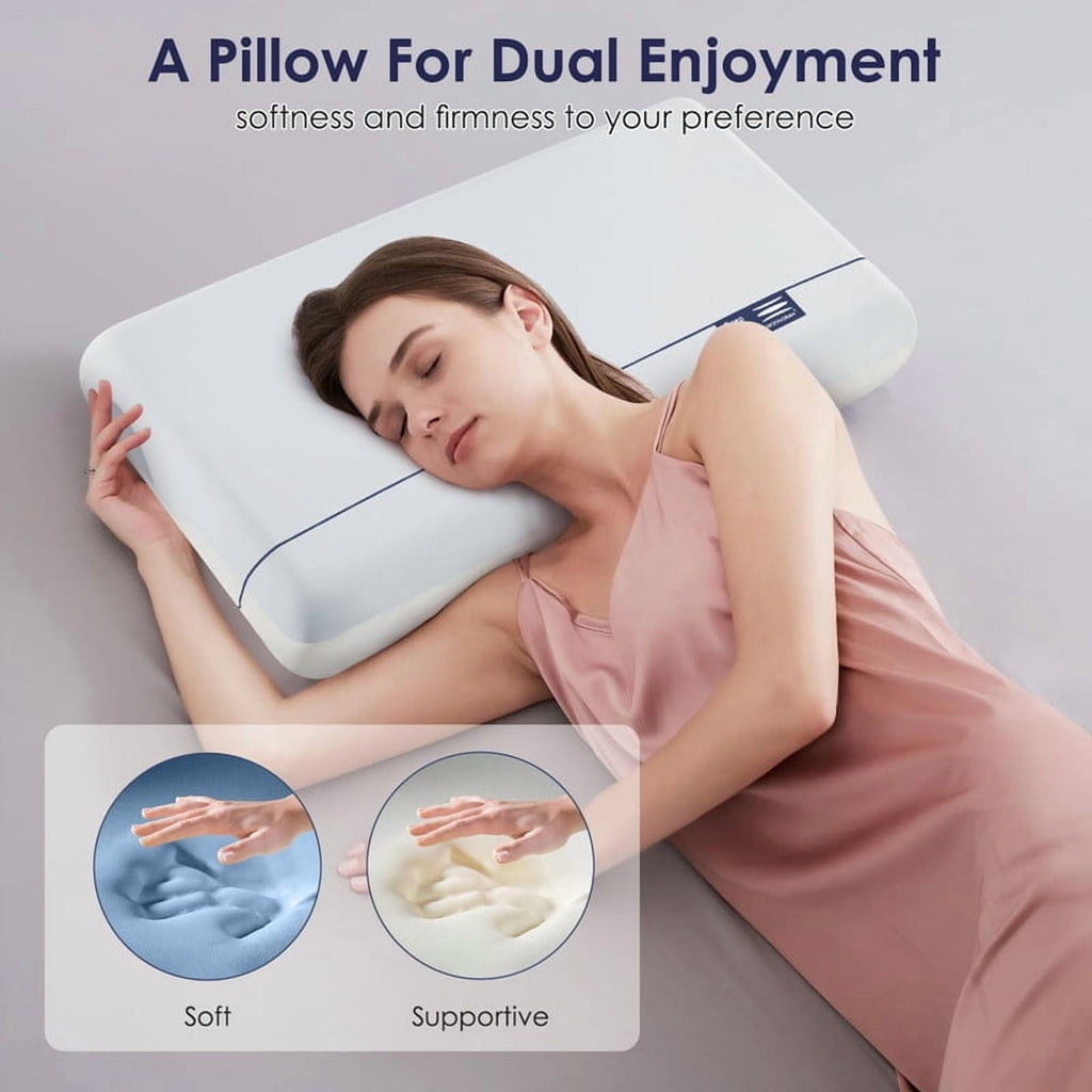 Ergonomic Memory Foam Cooling Memory Foam Bed Pillow for Neck Pain Relief, Two-Sided Cooling Pillow for Back, Stomach and Side Sleepers, Tw... - Ergonomic Memory Foam Pillow for Neck Pain Support Detail