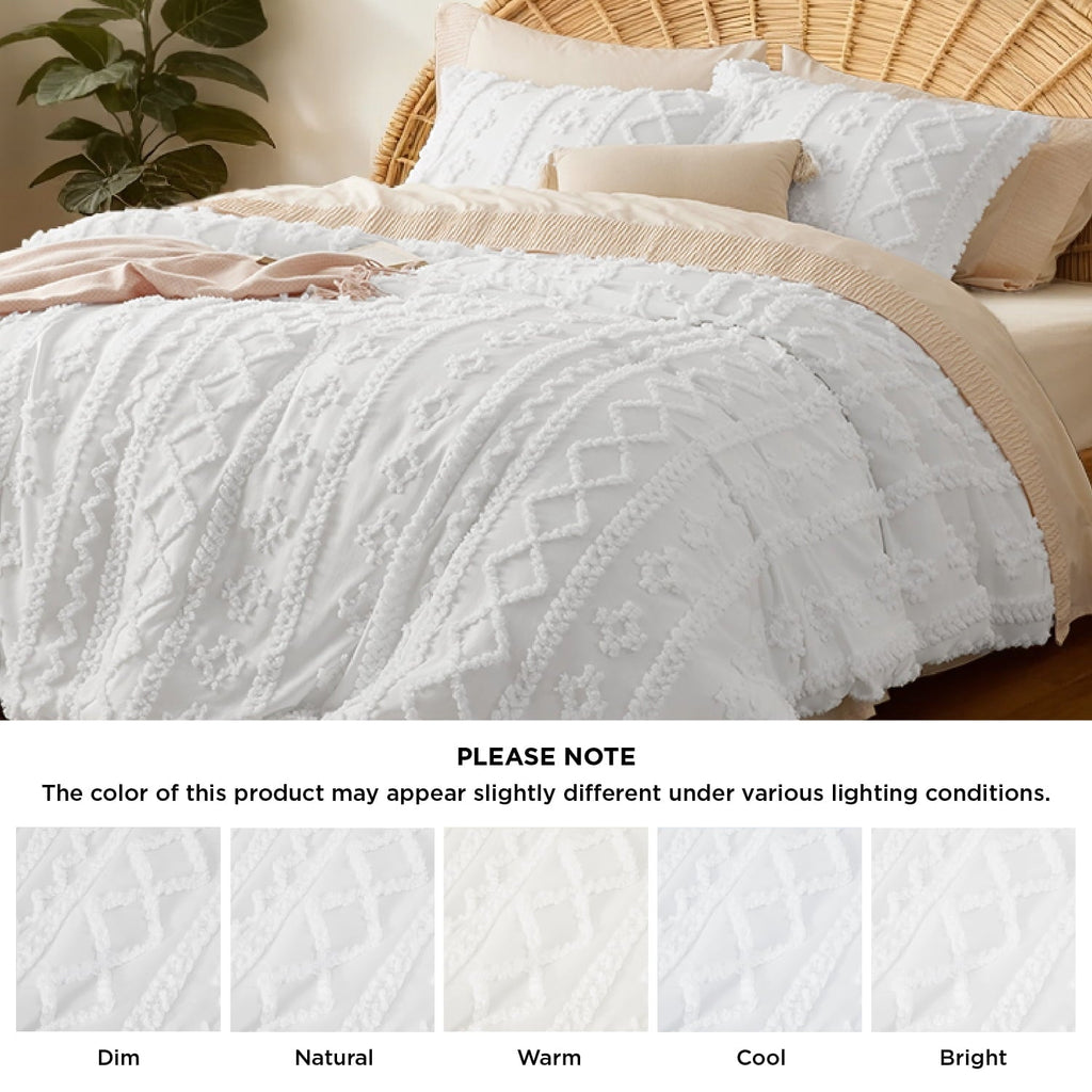 Fluffy Down Alternative Tufted Boho Comforter Set, 2 Pieces Farmhouse Shabby Chic Embroidery Bed Set, Soft Jacquard Comforter for All Seasons... - All-Season Down Alternative Comforter Insert Detail