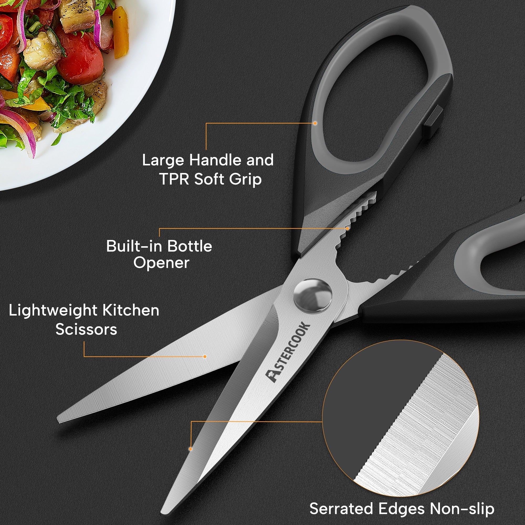 Premium Kitchen 2 Pcs Kitchen Scissors, Heavy Duty Shears with Serrated Blade, Ergonomic Handle Food Scissor for Poultry, H... - Multi-Functional Manual Food Chopper & Slicer Detail