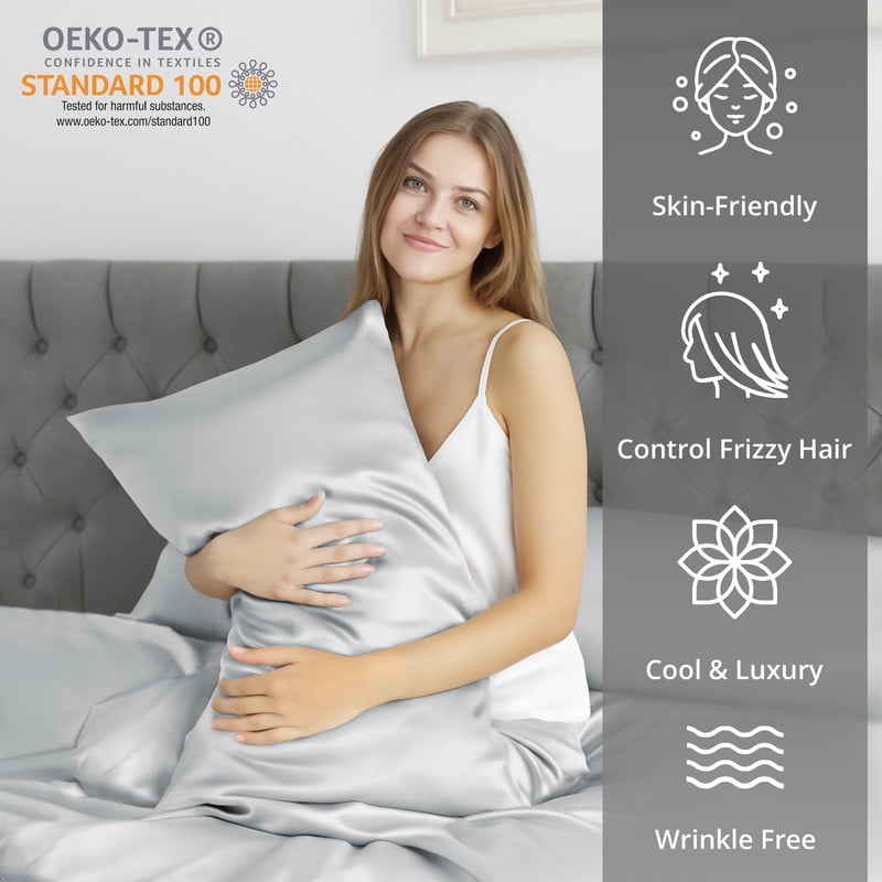 Premium Egyptian Cotton Lux Decor Luxury Satin Sheets King Size - 4 Piece Cooling Bed Sheet Set, Silky Soft & Smooth, Deep Pockets up to 15",... - Cooling Hotel Quality Bedding Sheets and Pillowcases Detail