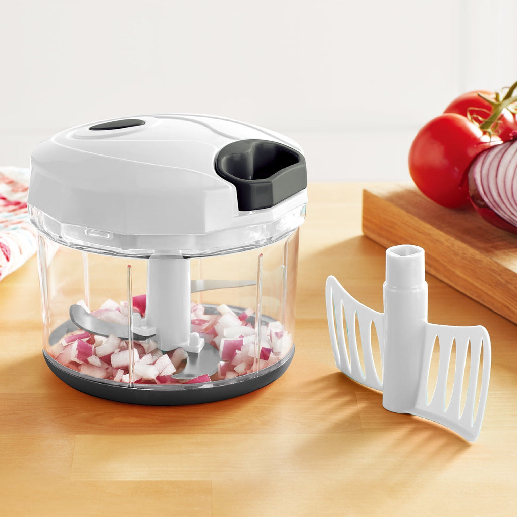 Time-Saving 1qt Quick Pull Chopper, BPA free , SS Blades, Food Contact Safe Material , White & Grey, Weight 320g - Multi-Functional Manual Food Chopper & Slicer Detail