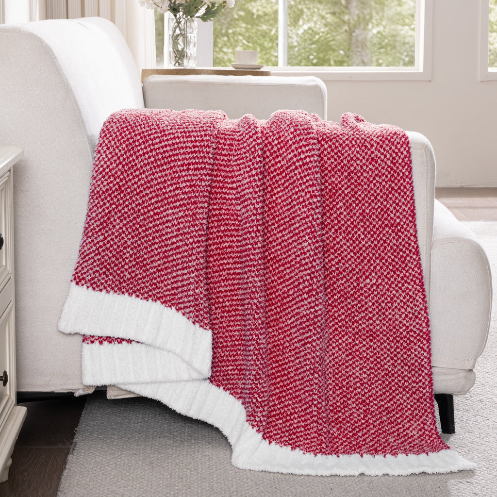 Reversible Sherpa Knit Throw Blanket, Ultra Soft Cozy Fluffy Blankets, Lightweight Fuzzy Plush Throw for Couch and Bed, Mixed Red, 50"x60" - Super Soft Reversible Sherpa Flannel Blanket Detail