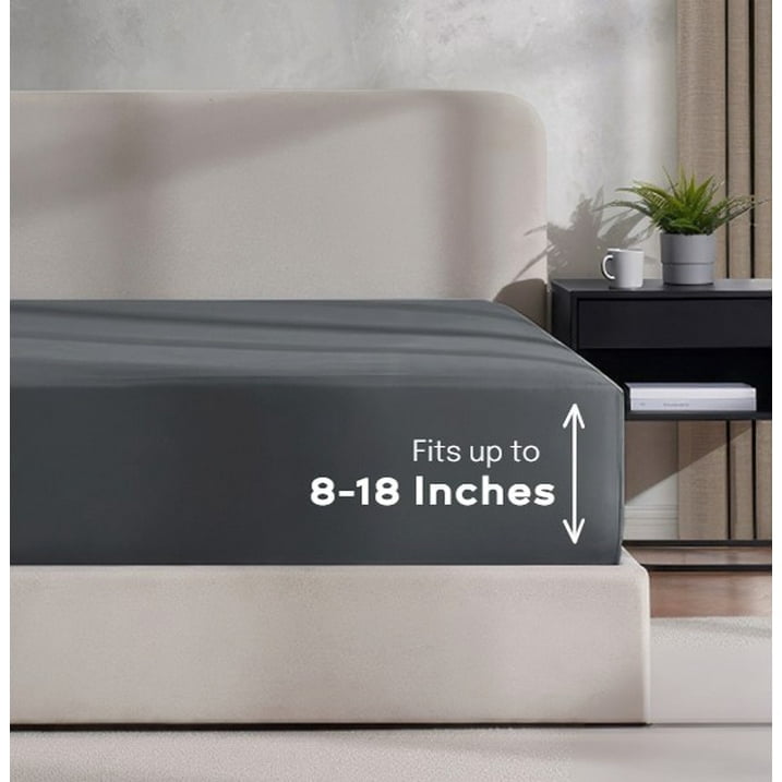 Breathable Luxury Sheets Set, 4 Piece Deep Pocket Sheets, 100% Soft Microfiber Bed Sheets Set, Gray - Breathable Egyptian Cotton Flat & Fitted Sheets Detail