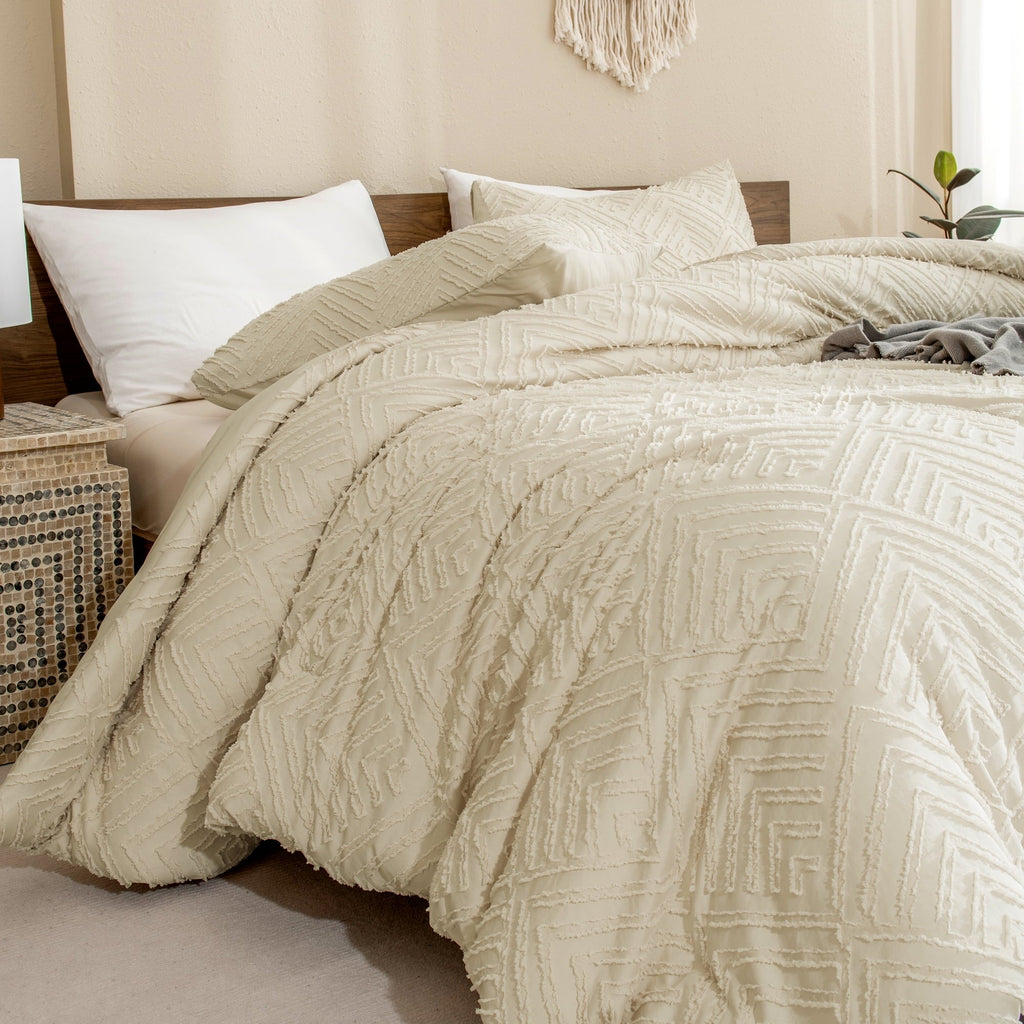 Fluffy Down Alternative King Size Comforter Sets Beige - 3 Pieces Cream Boho Bedding Comforter Set for King Bed - Soft Fluffy Tufted Textured... - Hypoallergenic Ultra-Fluffy Quilt for Winter Detail