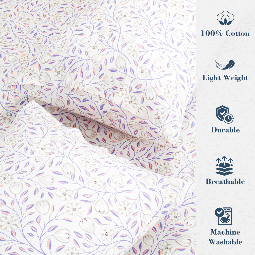 Premium Egyptian Cotton 100% Cotton Full Size Sheets,4 Piece Pure Percale Bed Sheets Set Deep Pocket Fits Mattress Upto 15",floral vine pattern - Breathable Egyptian Cotton Flat & Fitted Sheets Detail