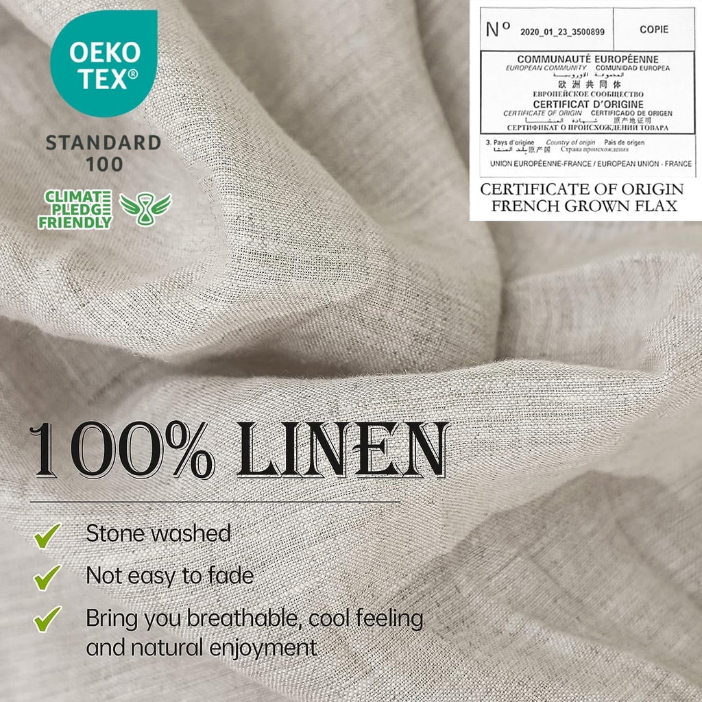 Cooling Sateen 100% Linen Sheet Set Solid Color-4 Pcs Washed French Linen Bed Sheets(1 Flat Sheet,1 Fitted Sheet,2 Pillowcases)-Brea... - Luxury Bed Sheet Set with Deep Pockets Detail
