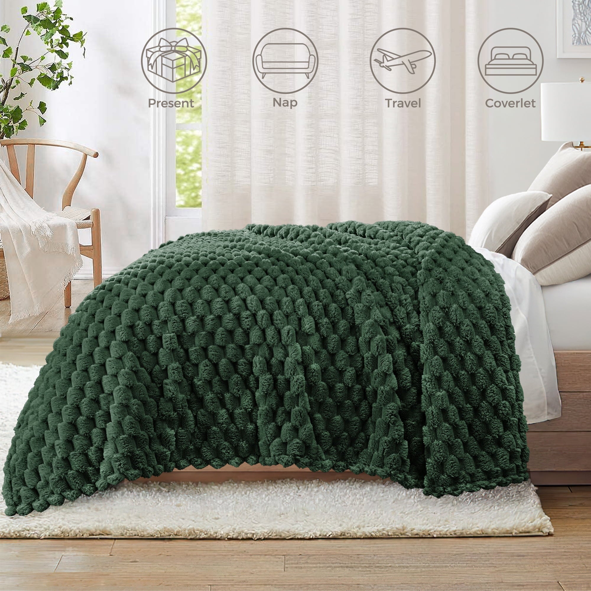 Decorative Knitted 50"x60" Throw Blanket for Couch with Expanded 3D-Jacquard Pattern, Fuzzy Soft Cozy Exquisite Blankets or All Season, ... - Super Soft Reversible Sherpa Flannel Blanket Detail