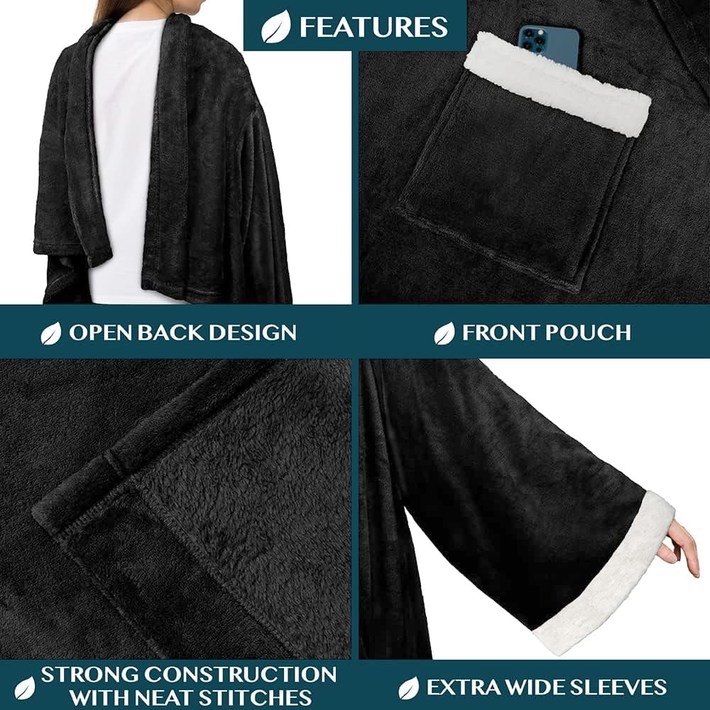 Lightweight Warm Fleece Blanket with Sleeves for Women Men Adults, Wearable Blanket Warm Soft Plush, Snuggle Pocket Sleeved TV Throw W... - Lightweight Plush Warm Blanket for All Seasons Detail