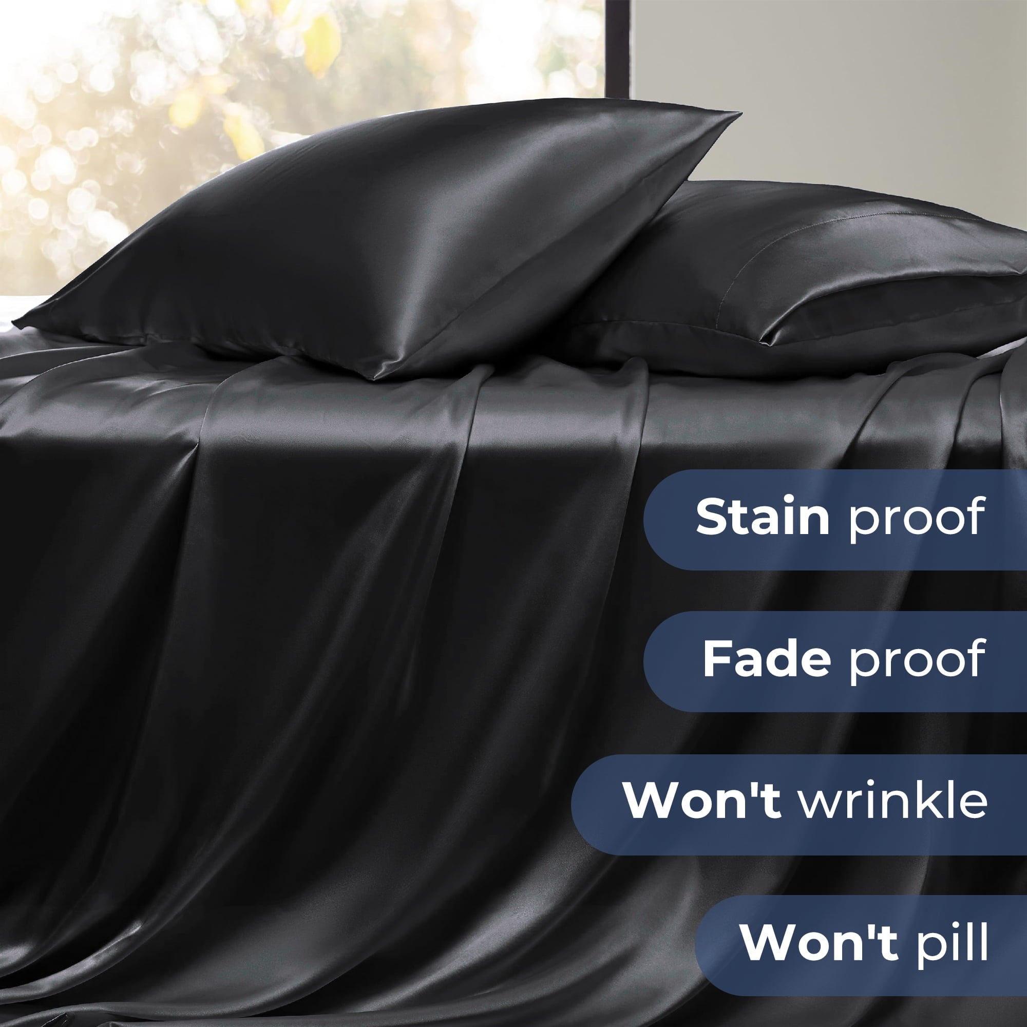 Wrinkle-Resistant Set, Queen, Silky Bed s, 4 Pieces,Black - Cooling Hotel Quality Bedding Sheets and Pillowcases Detail
