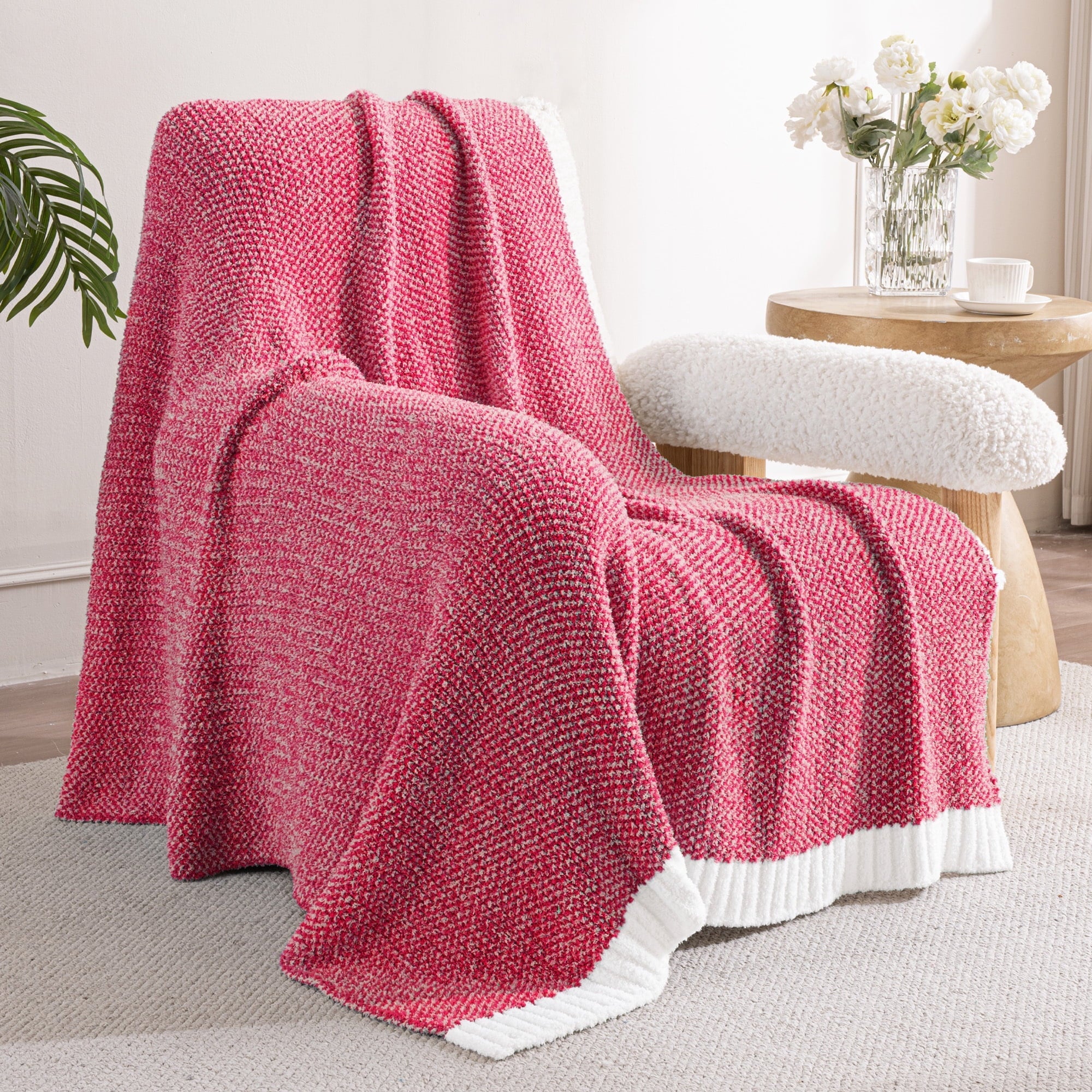 Reversible Sherpa Knit Throw Blanket, Ultra Soft Cozy Fluffy Blankets, Lightweight Fuzzy Plush Throw for Couch and Bed, Mixed Red, 50"x60" - Super Soft Reversible Sherpa Flannel Blanket Detail