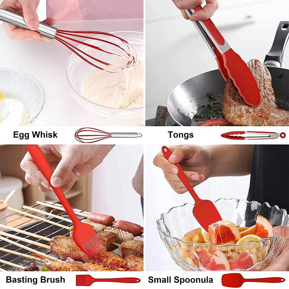 Non-Stick Safe 14 Pcs Cooking Utensils Set with Holder, Heat Resistant Silicone Kitchen Cookware Utensils Set, Kitchen Cooking Tools... - Ergonomic Kitchen Tongs and Cooking Spoon Utensil Detail