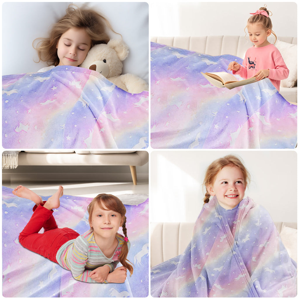Reversible Sherpa Glow in The Dark Pony Blanket for Kids, 50"x60" Soft Cozy Luminous Flannel Blanket, Christmas Birthday Gift for Girls... - Super Soft Reversible Sherpa Flannel Blanket Detail