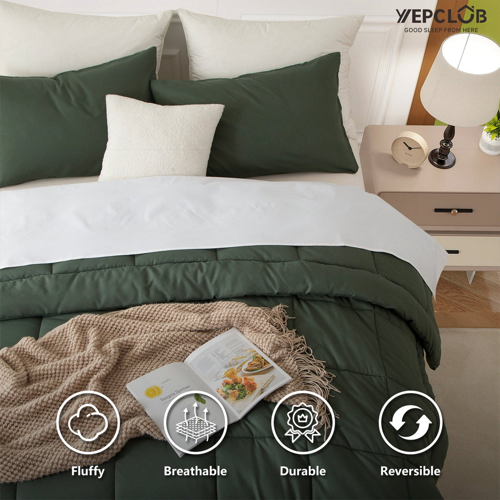 Heavyweight Warmth 3-Piece Twin Size Comforter Set, Green Down Alternative Reversible Bedding Set, All-Season Quilted Soft Comforter wit... - Hypoallergenic Ultra-Fluffy Quilt for Winter Detail