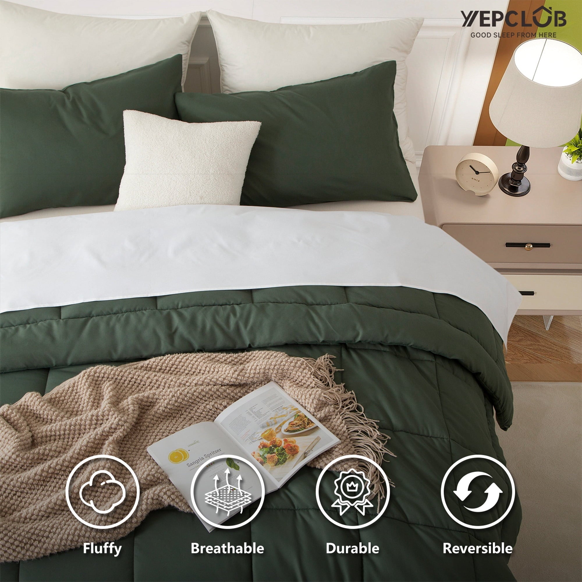 Heavyweight Warmth 3-Piece Twin Size Comforter Set, Green Down Alternative Reversible Bedding Set, All-Season Quilted Soft Comforter wit... - Hypoallergenic Ultra-Fluffy Quilt for Winter Detail