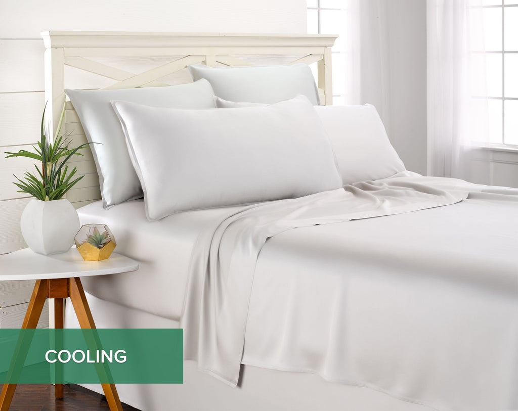 Cooling Sateen Sheets King Size Bed Sheet 4 Piece Set, Genuine 100% Organic Bamboo Viscose, Luxuriously Soft & Cooling, Double Stitc... - Breathable Egyptian Cotton Flat & Fitted Sheets Detail