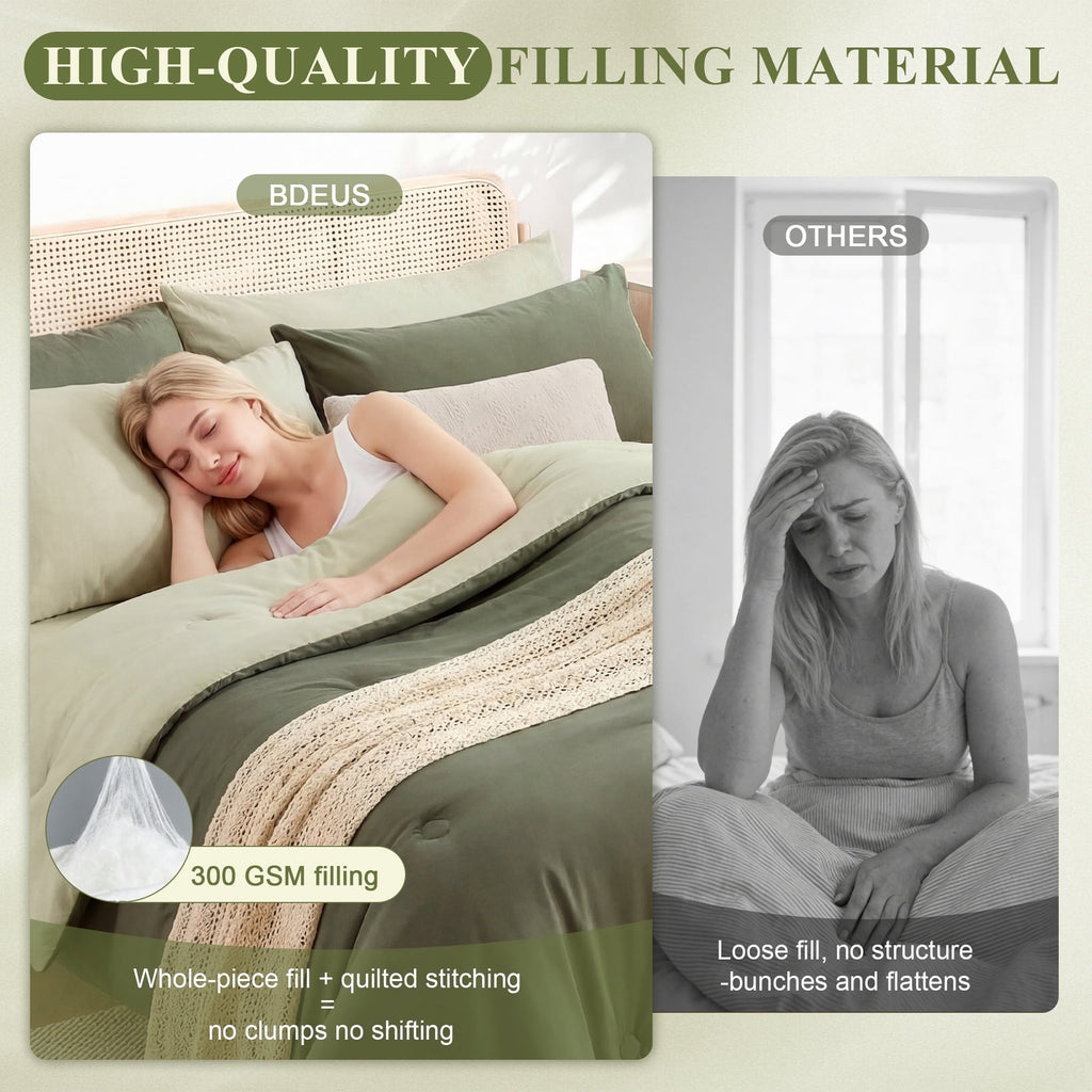 Fluffy Down Alternative 7 Pieces Comforter Set Queen，Bed in A bag，All Seasons Bedding sets with Comforter,Fitted Sheet,Flat Sheet,Pillowcases... - All-Season Down Alternative Comforter Insert Detail
