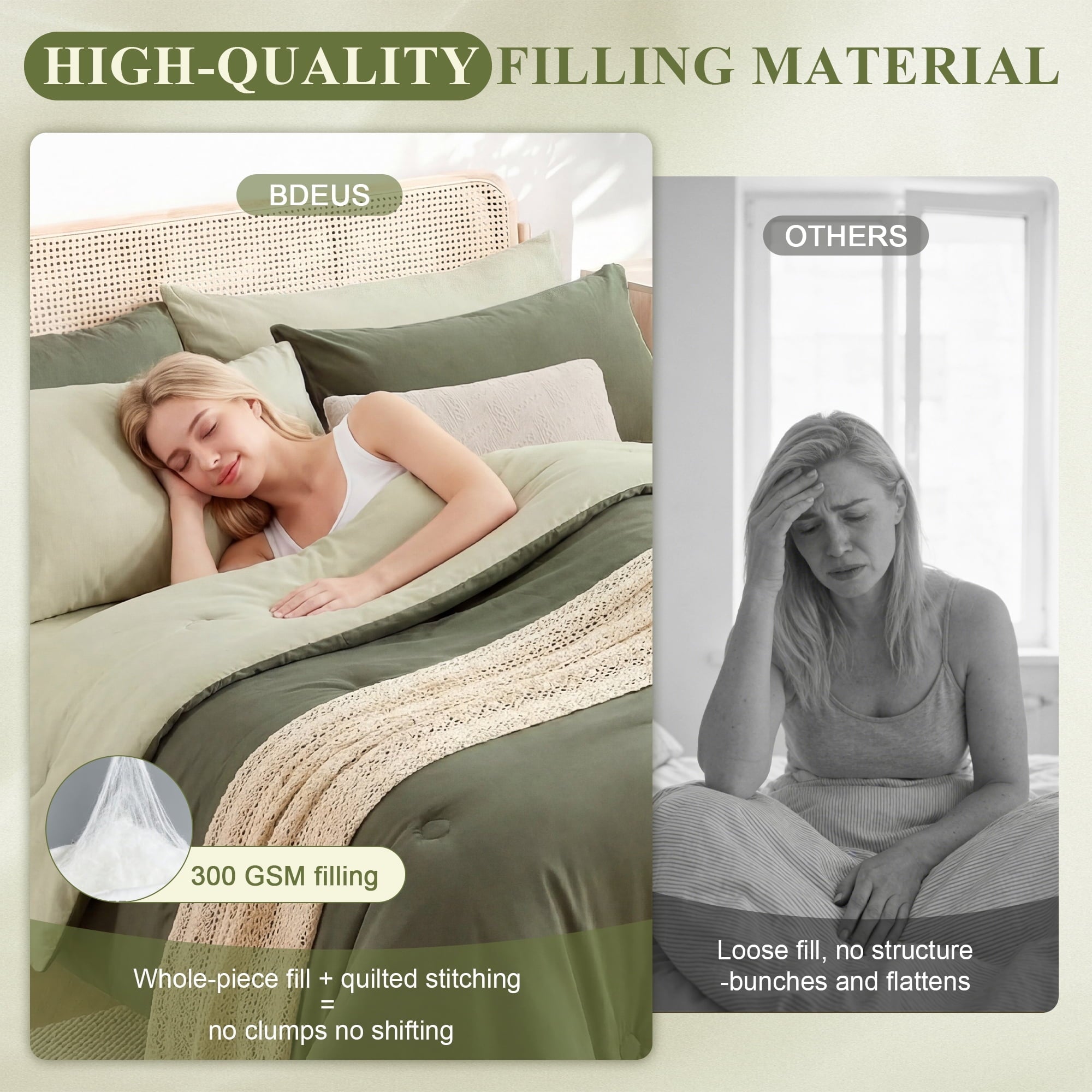 Fluffy Down Alternative 7 Pieces Comforter Set Queen，Bed in A bag，All Seasons Bedding sets with Comforter,Fitted Sheet,Flat Sheet,Pillowcases... - All-Season Down Alternative Comforter Insert Detail