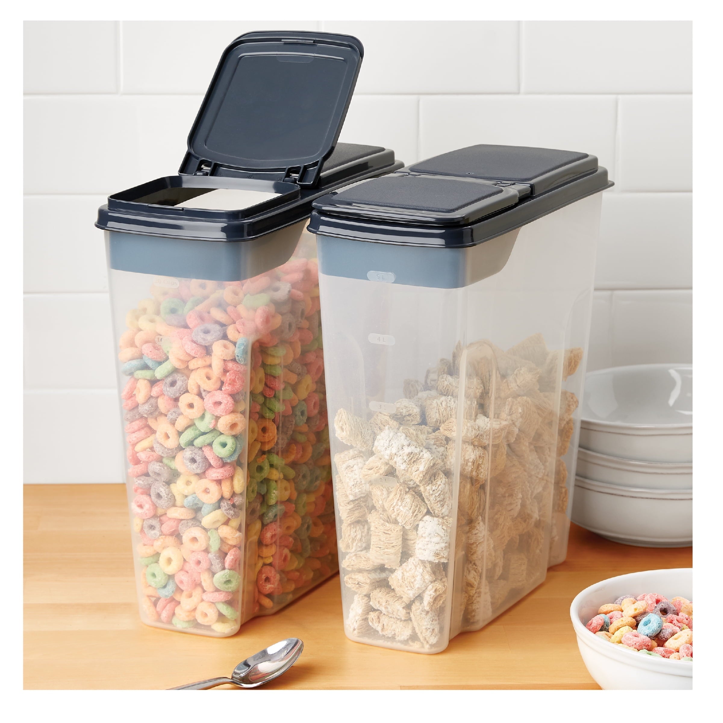 Whimsical Doughnut 2-Pack Plastic Cereal Keeper Storage Containers, Kitchen Pantry Organizer Canisters for Cereal and Dry Food... - Playful Star & Heart Shaped Geometric NeeDoh Detail
