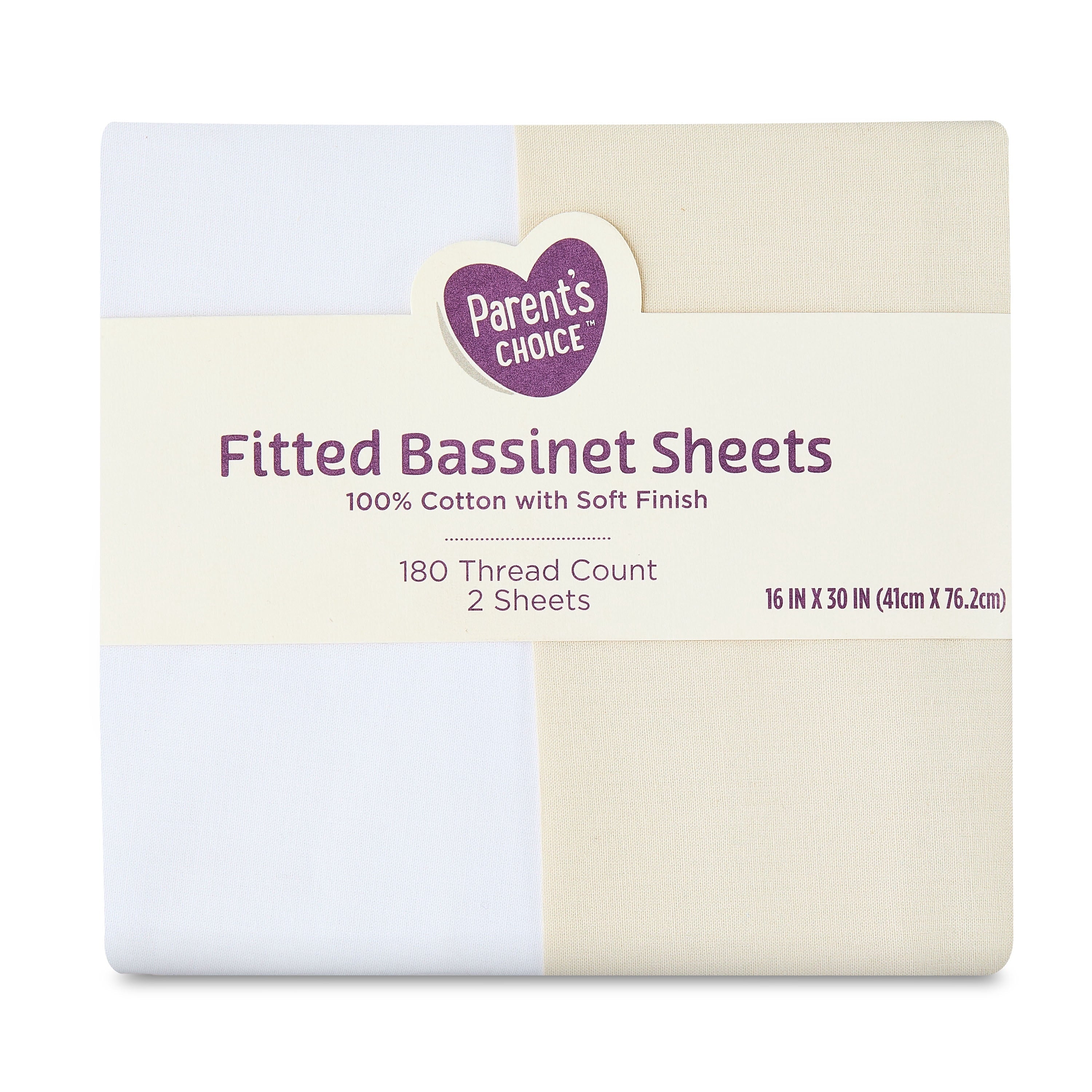 Ultra-Soft 180 Thread Count White and Birch Cotton Fitted Bassinet Sheets, 2 Pack - Breathable Egyptian Cotton Flat & Fitted Sheets Detail