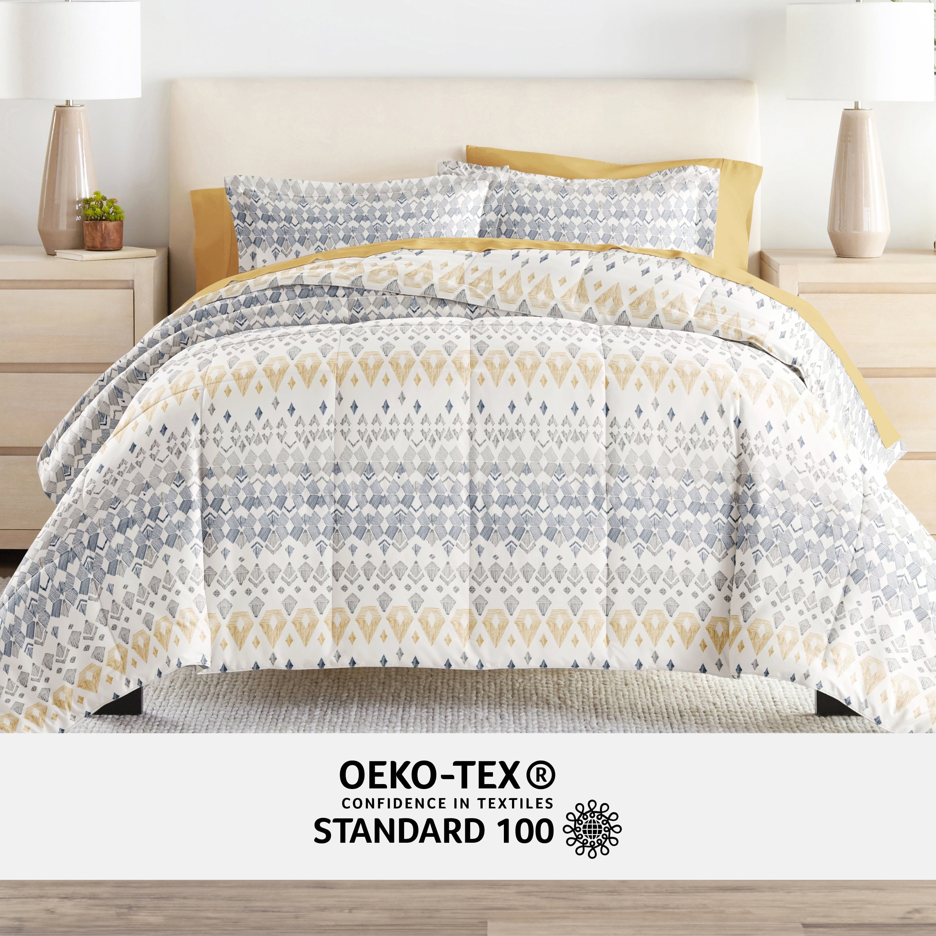 Luxurious Quilted 7 Piece Bedding Bundle, Microfiber Patterned Comforter and Sheet Set, Queen - All-Season Down Alternative Comforter Insert Detail