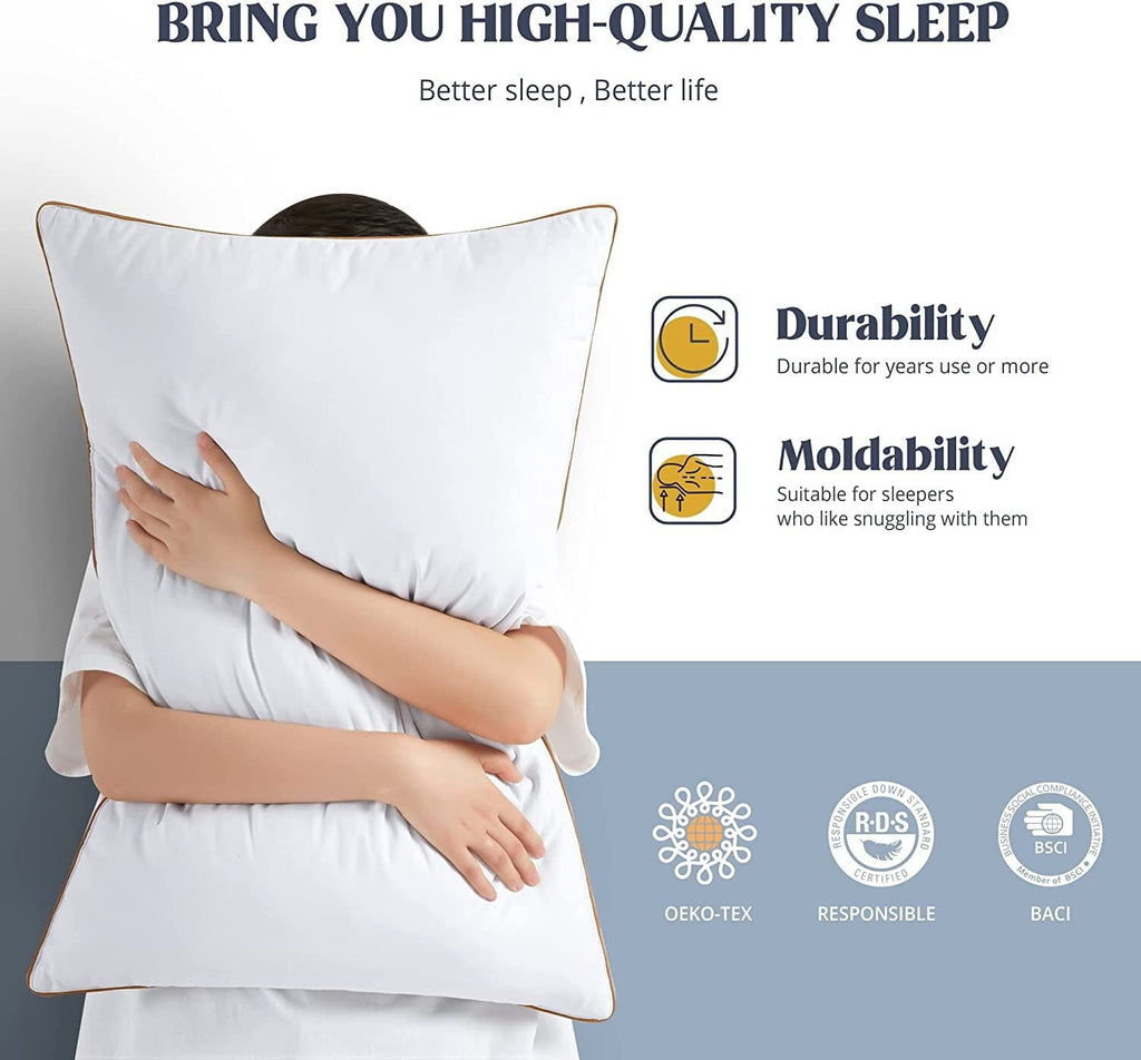Fluffy Shredded Down Feather Pillows for Bed 20 x 30 Inches Queen Size Set of 2, Medium Firm Luxury Cooling Hotel Collection Feather ... - Decorative Throw Pillow Cushion for Sofa & Bed Detail