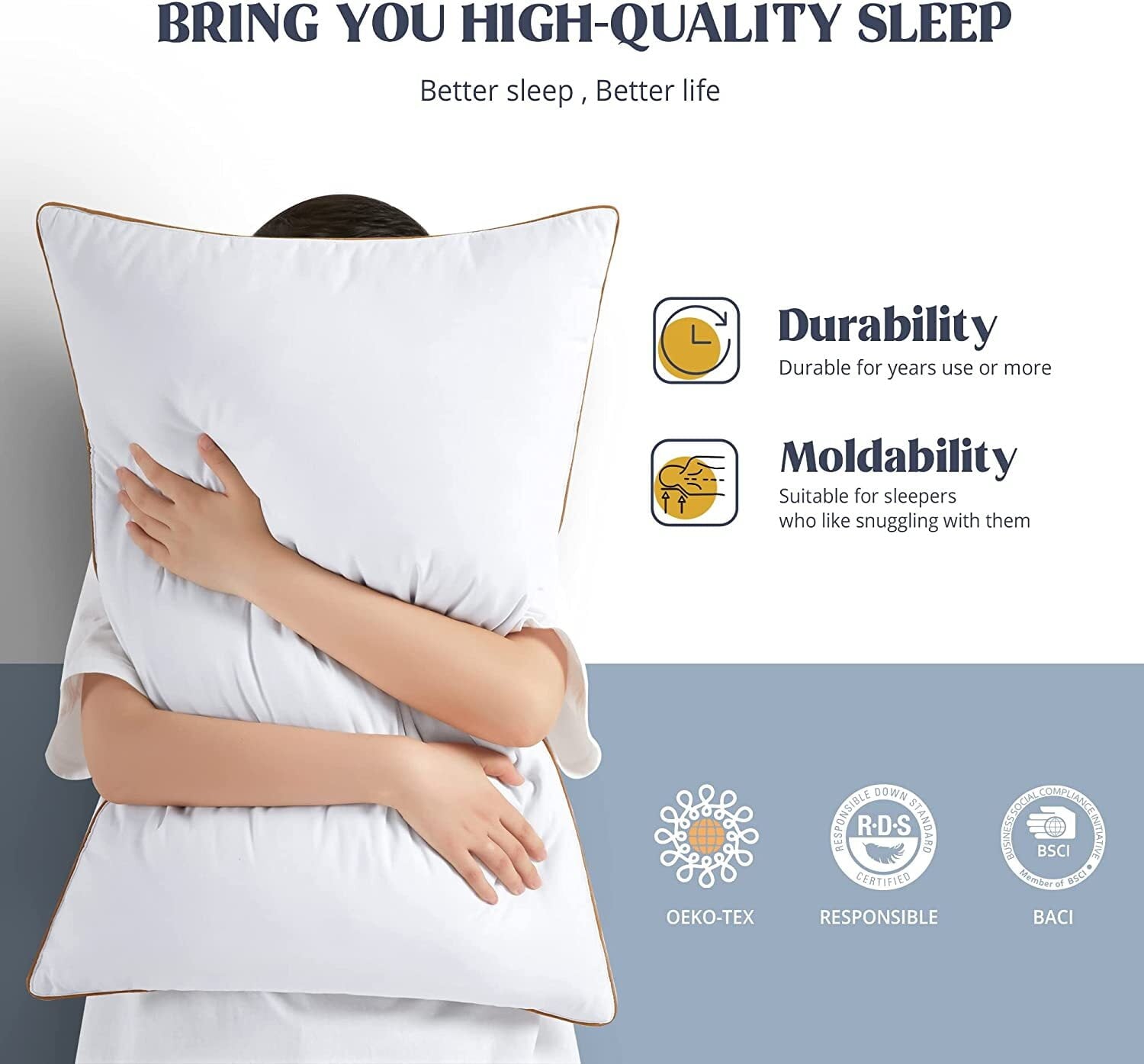 Fluffy Shredded Down Feather Pillows for Bed 20 x 30 Inches Queen Size Set of 2, Medium Firm Luxury Cooling Hotel Collection Feather ... - Decorative Throw Pillow Cushion for Sofa & Bed Detail
