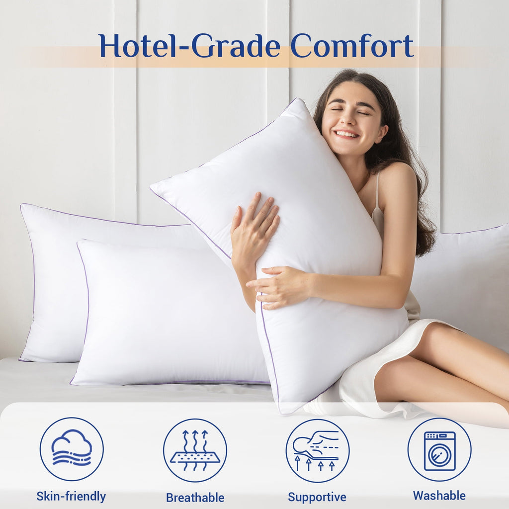 Hotel Collection Pillows Standard Size Set of 2, Hotel Down Alternative Sleeping Bed Pillows for Side Back Stomach Sleepers - Hotel Quality Plush Sleeping Pillows Detail