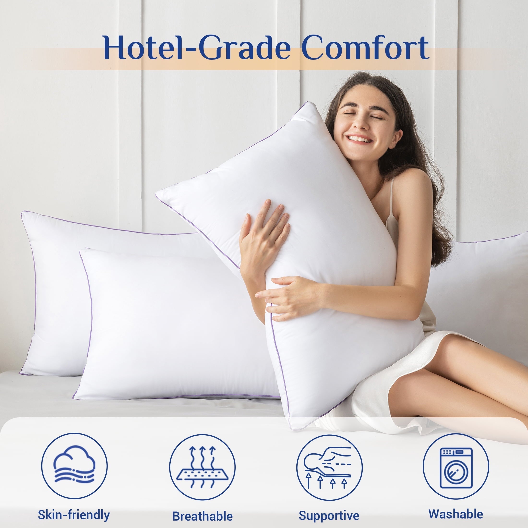 Hotel Collection Pillows Standard Size Set of 2, Hotel Down Alternative Sleeping Bed Pillows for Side Back Stomach Sleepers - Hotel Quality Plush Sleeping Pillows Detail