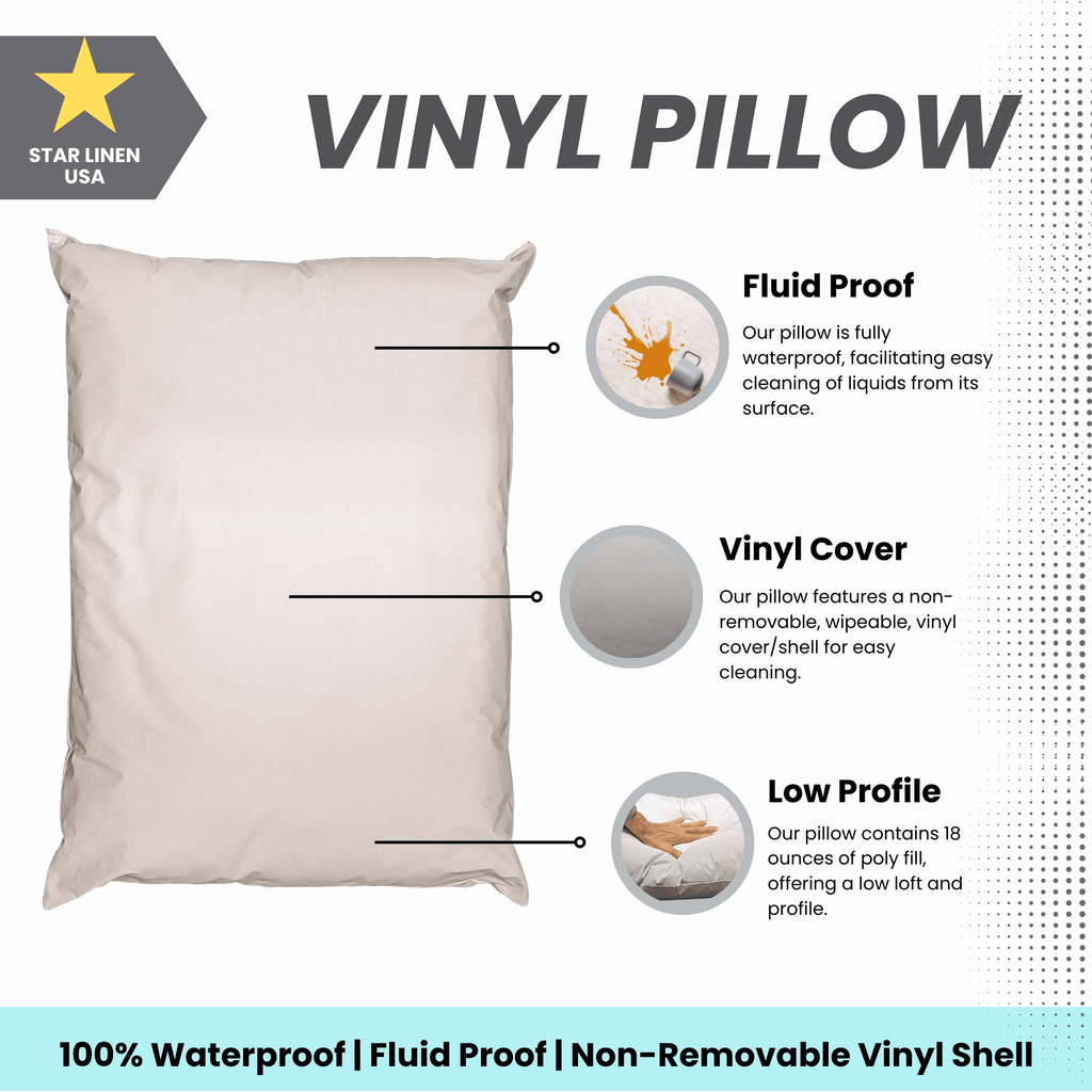 Ergonomic Memory Foam 2 Pack MediCheck White Vinyl Covered Bed Pillows 20 in x 26 in - Wipeable Easy Clean - Soft Low Profile Non-Fluffy Su... - Hotel Quality Plush Sleeping Pillows Detail