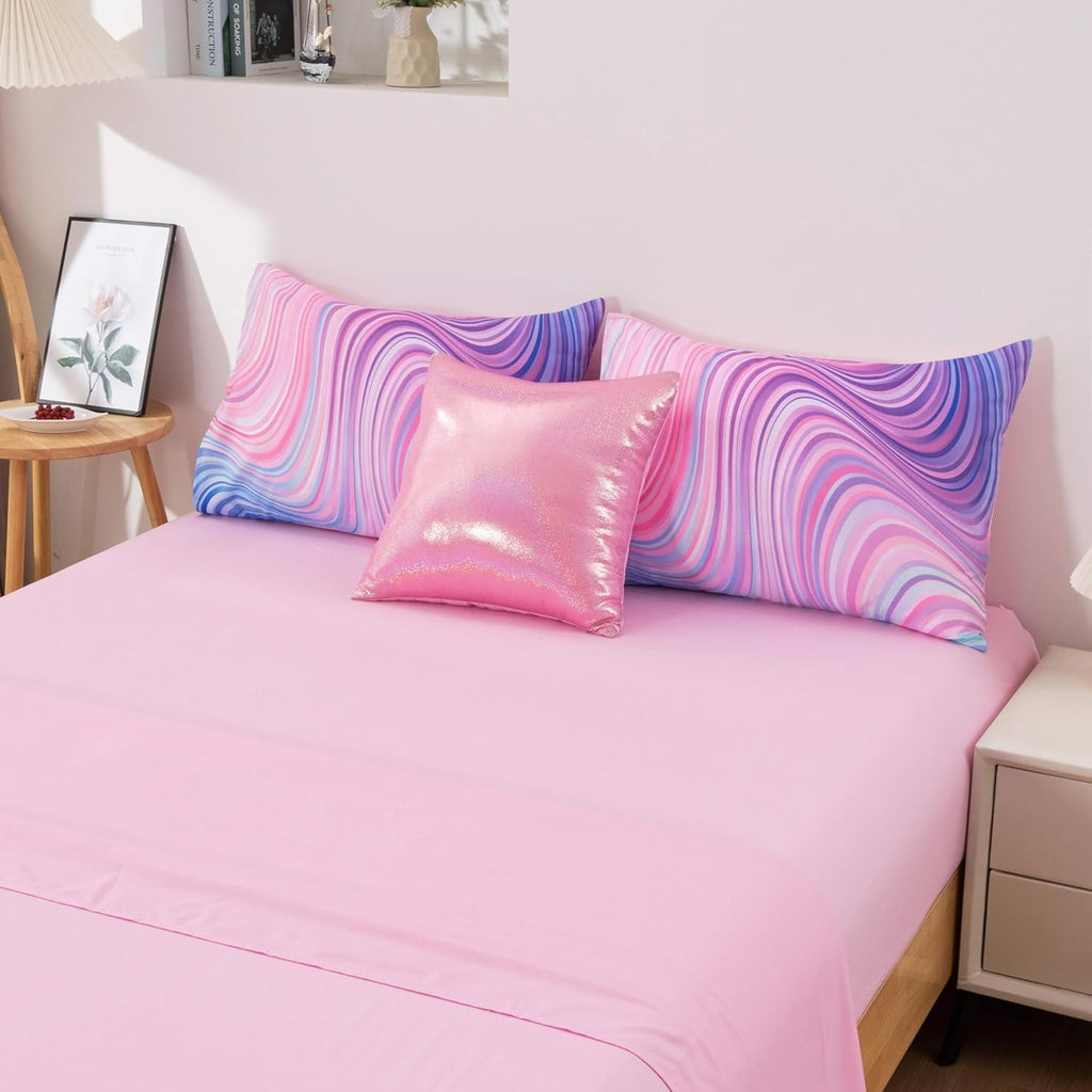 Luxurious Quilted 6 Pieces Gradient Star Ring Comforter Set, Colorful Glitter Rainbow Wave Stripes Pattern Bedding Set for Boys Girls T... - Hypoallergenic Ultra-Fluffy Quilt for Winter Detail