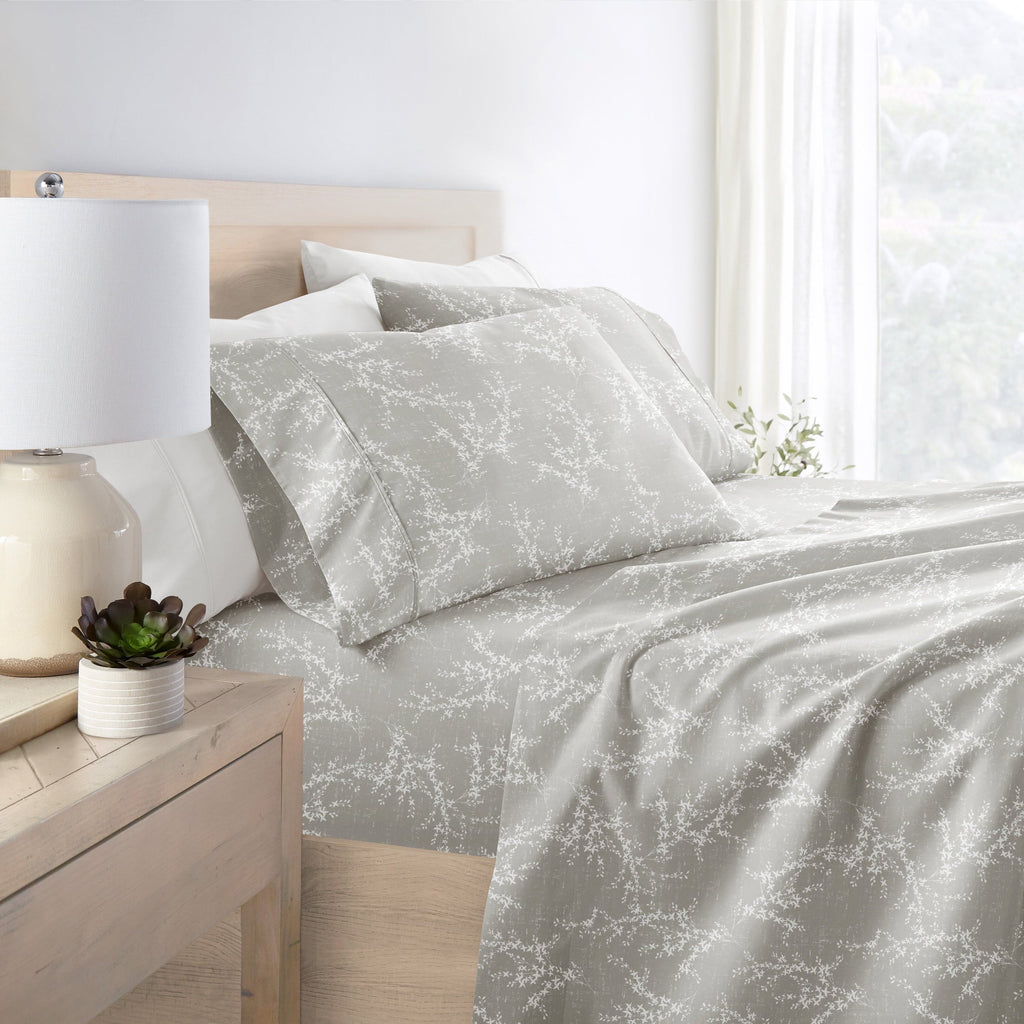 Wrinkle-Resistant 3 Piece Pattern Microfiber Bed Sheets Set, Distressed Willow Light Gray, Twin - Premium Ultra-Soft Pillowcase Pair for Sleeping Detail