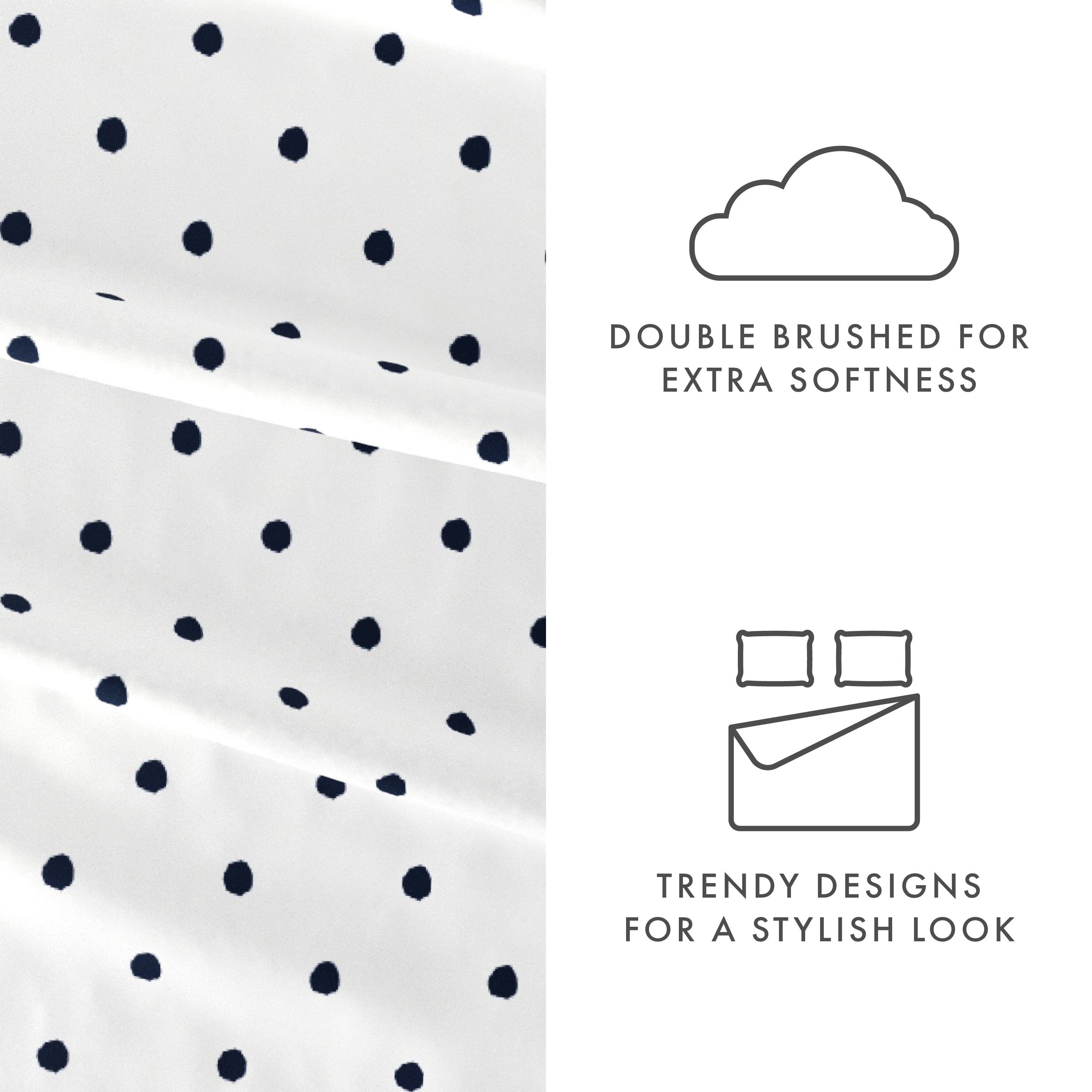 Ultra-Soft 4 Piece Pattern Microfiber Bed Sheets Set, Navy Dots, California King - Luxury Bed Sheet Set with Deep Pockets Detail