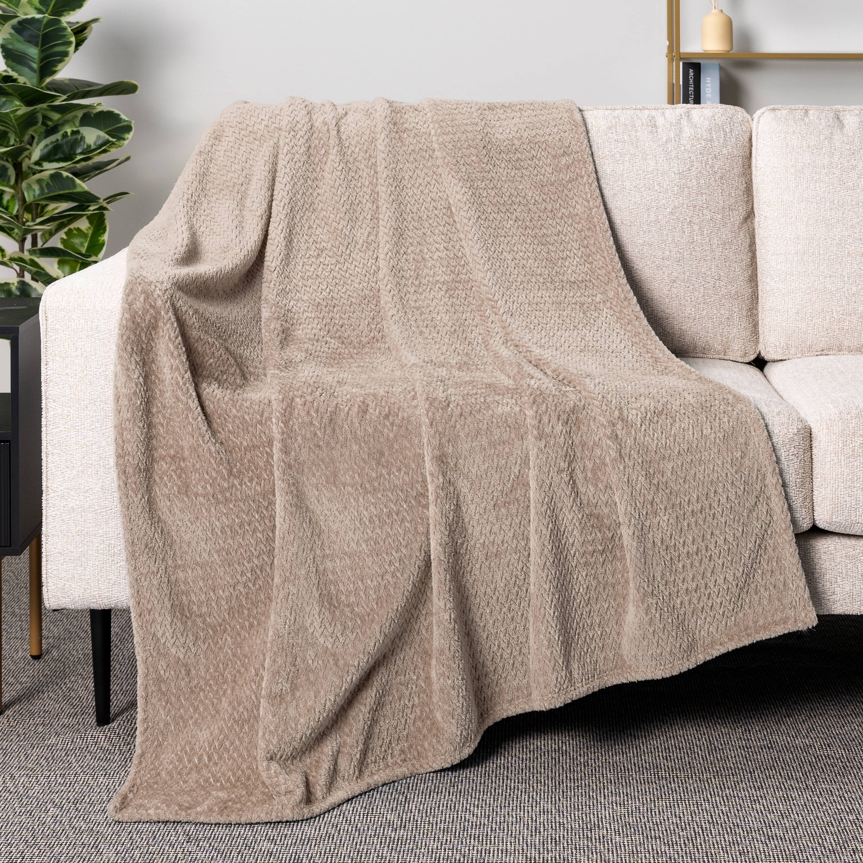 Decorative Knitted Soft Fleece Taupe Tan Throw Blanket for Couch, Lightweight Plush Warm Blankets for Bed, Fuzzy Cozy Flannel Blanket Th... - Lightweight Plush Warm Blanket for All Seasons Detail