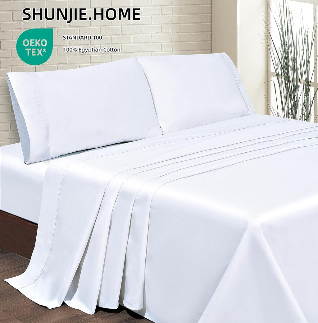 Cooling Sateen Bed Sheets Set 4 Pieces, 600 TC 100% Egyptian Cotton Bed Sheets, Breathable, Soft & Silky Sateen Weave Fits Mattress ... - Breathable Egyptian Cotton Flat & Fitted Sheets Detail