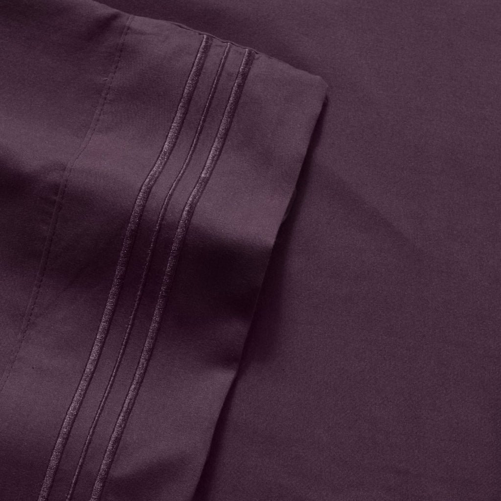 Cooling Sateen 1800 Series Bed Sheets - Extra Soft Microfiber Deep Pocket Sheet Set - Purple, Full - Breathable Egyptian Cotton Flat & Fitted Sheets Detail