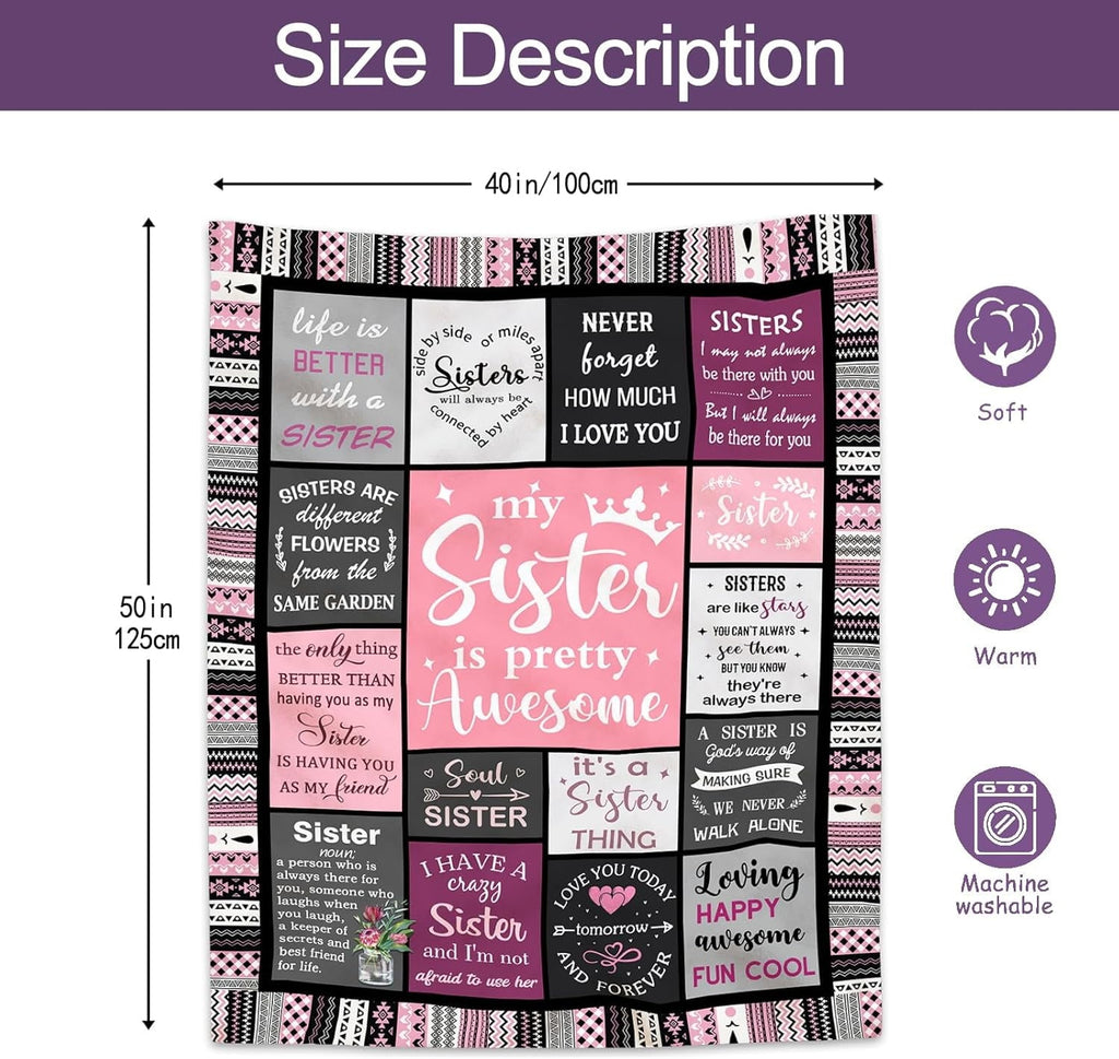 Reversible Sherpa Sister Gifts , Sisters Birthday Gift Idea, Best Sister Ever Gift for Women, Birthday Gifts for Sisters, Sis Soft Thro... - Lightweight Plush Warm Blanket for All Seasons Detail