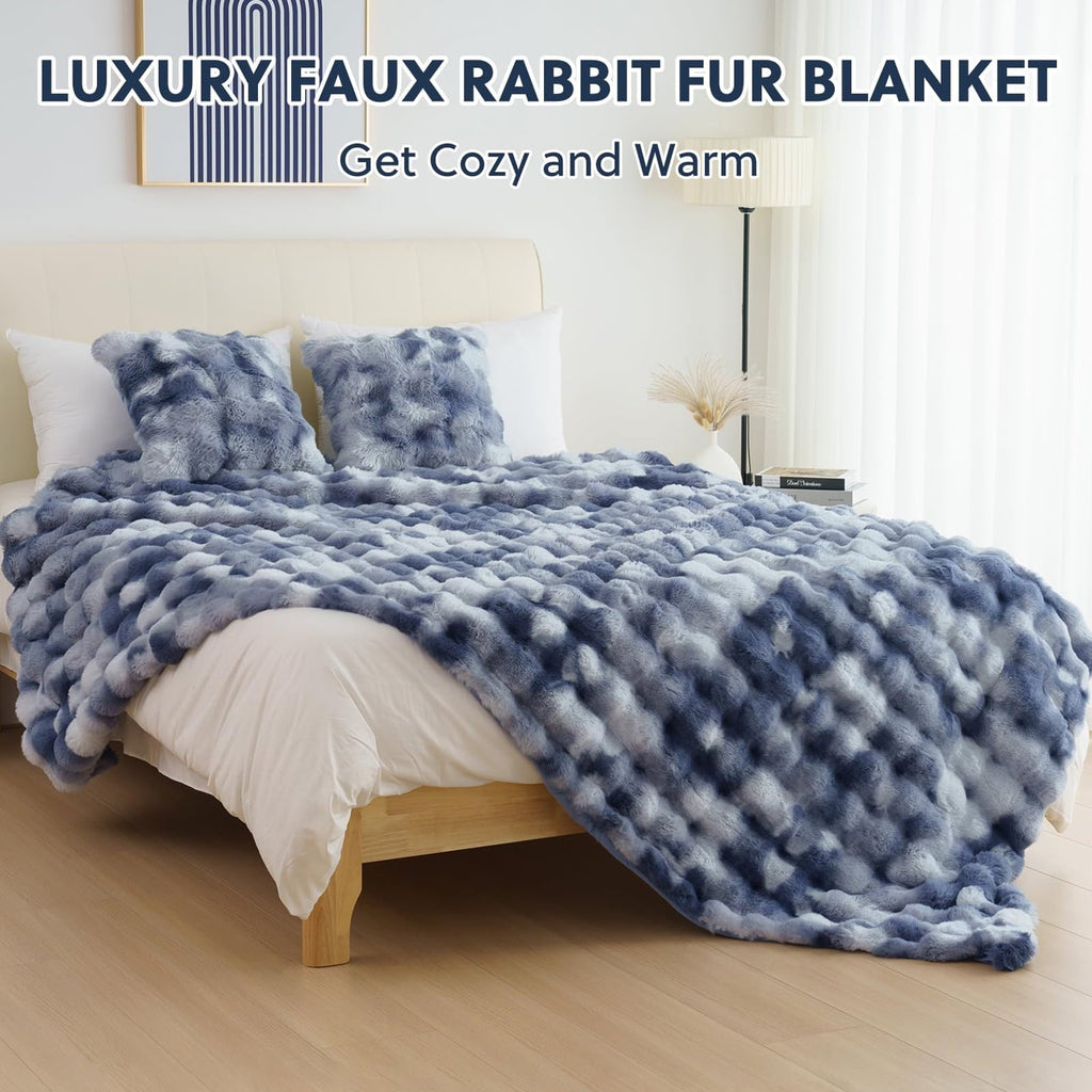 Reversible Sherpa Faux Fur Throw Blanket for Couch Luxury Fluffy Thick Bubble Blanket Warm Cozy Throw for Bedroom Living Room, 50" x 60... - Super Soft Reversible Sherpa Flannel Blanket Detail