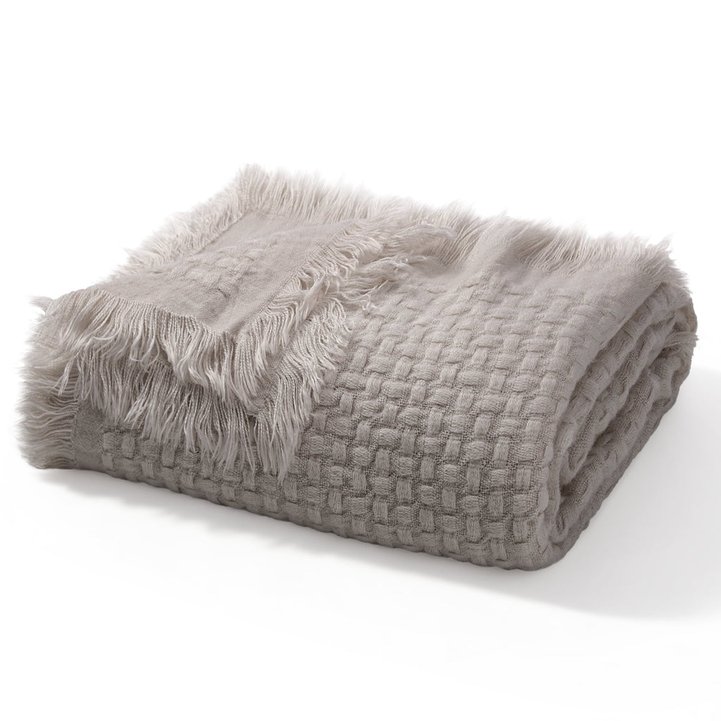 Lightweight Warm Knitted Throw Blanket with Fringes for Couch, Soft and Warm Textured Throw for All Season, Lightweight Breathable Roo... - Cozy Fleece Throw Blanket for Couch & Bed Detail