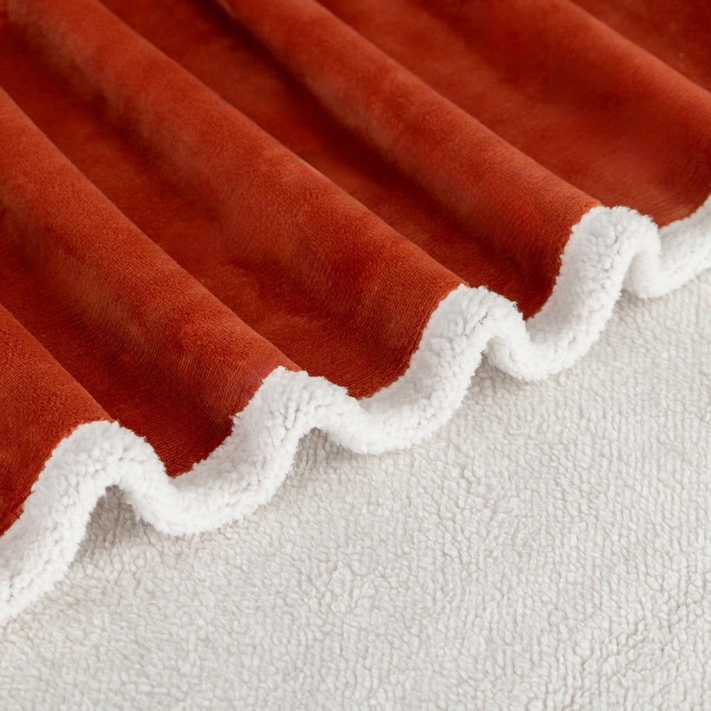 Cozy Fleece Reversible Printed Velvet Plush and Hampshire Faux Shearling Soft Throw Blanket, Standard Size, Auburn Sun - Super Soft Reversible Sherpa Flannel Blanket Detail