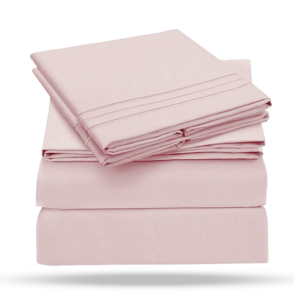 Wrinkle-Resistant 4-Piece Full Pink Sheet Set - Cooling, Wrinkle-Free - Premium Ultra-Soft Pillowcase Pair for Sleeping Detail