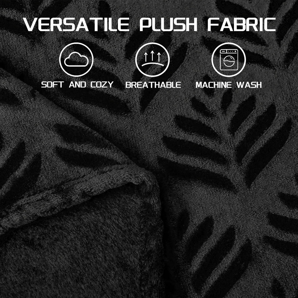 Lightweight Warm Fleece Throw Blanket for Couch, Leaves Pattern Super Soft and Cozy Blankets, Plush Fuzzy Lightweight, Black, 50"x60" - Cozy Fleece Throw Blanket for Couch & Bed Detail