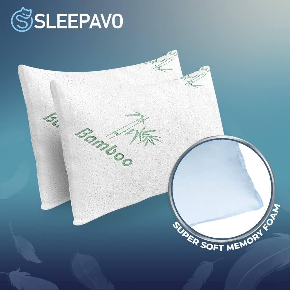 Fluffy Shredded Memory Foam Pillows Queen Size Set of 2 - Cooling Bed Pillows for Sleeping - Back, Stomach, Side Sleeper Firm, Comfy ... - Ergonomic Memory Foam Pillow for Neck Pain Support Detail