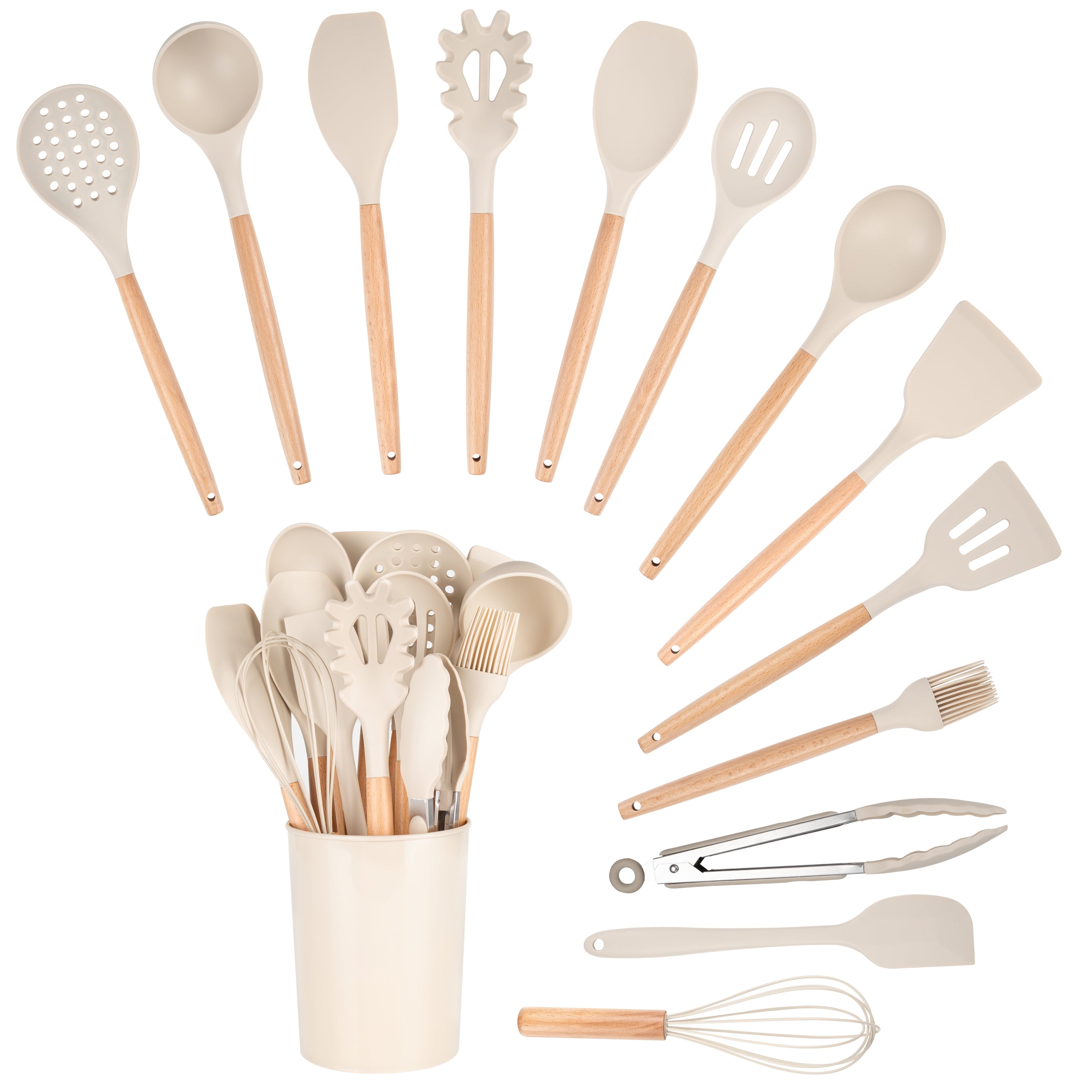 Ergonomic Cooking 14pcs Cooking Utensil Set with Caddy - Ergonomic Kitchen Tongs and Cooking Spoon Utensil Detail