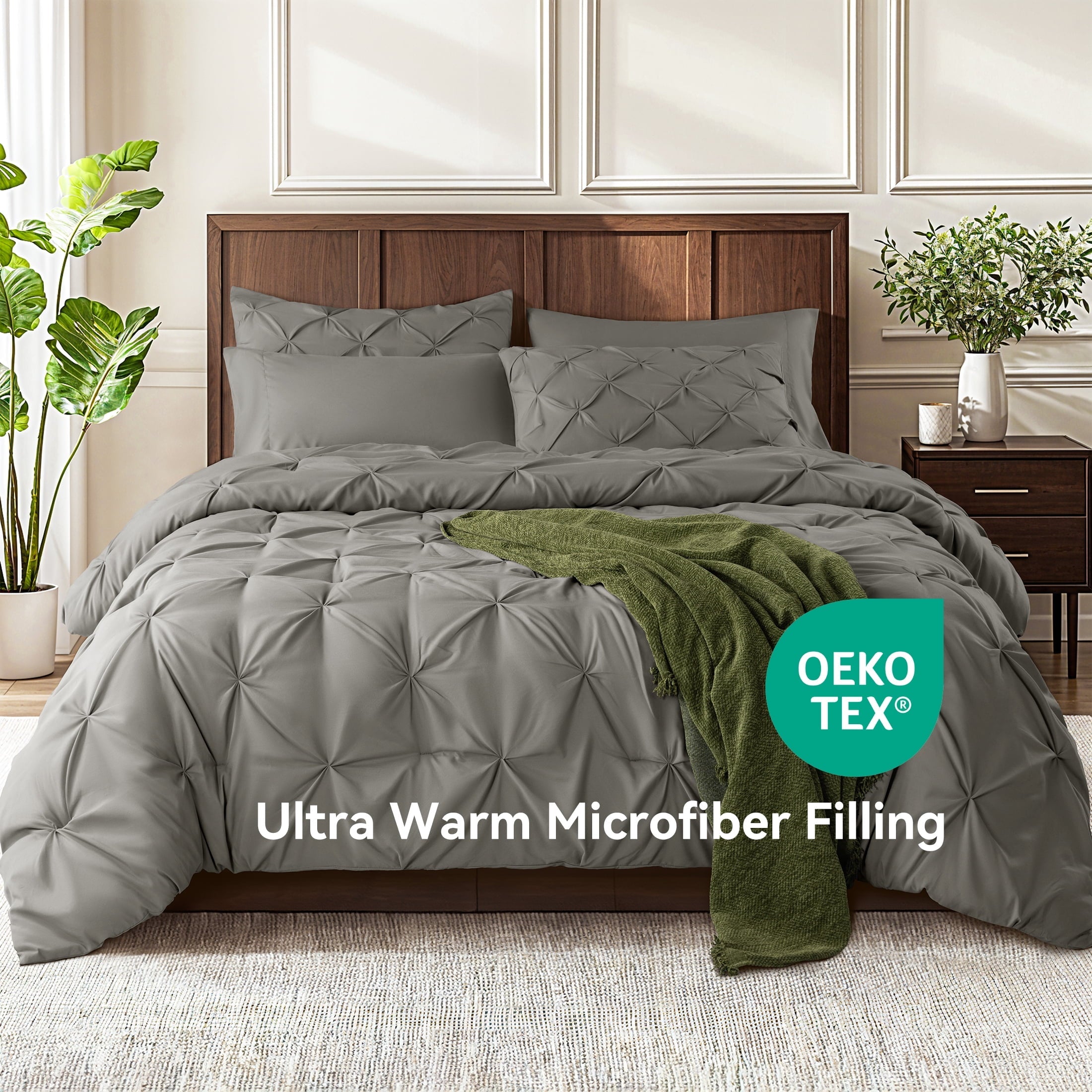 Heavyweight Warmth Queen Comforter Set, 7 Pieces Bedding Sets for All Season, Bed in a Bag with Pleated Comforter - Flat Sheet & Fitted ... - Luxurious Quilted Duvet Cover Set Detail